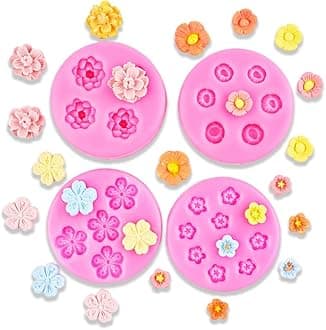4Pcs Plum blossom, peach blossom, cherry blossom shape silicone Molds for DIY Cake Fondant Biscuit Cookies Sugar Pudding Chocolate Hard Candies Dessert Sugar Cupcake Decor