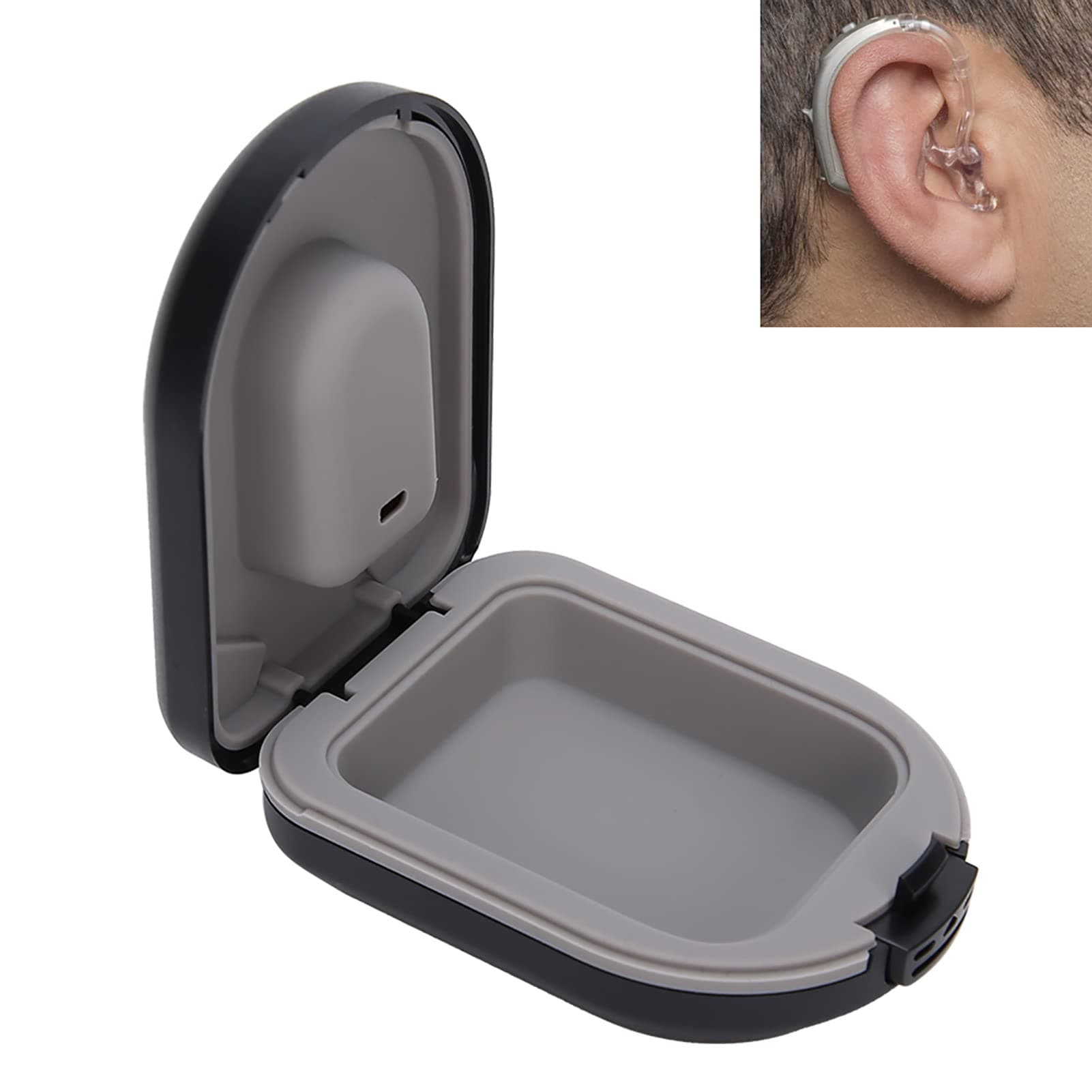 Hearing Aid Case, BehindtheEar Hearing Aid Box, Waterproof Drop Resistance Storage Box, Black (2.6 x 2 x 1in)