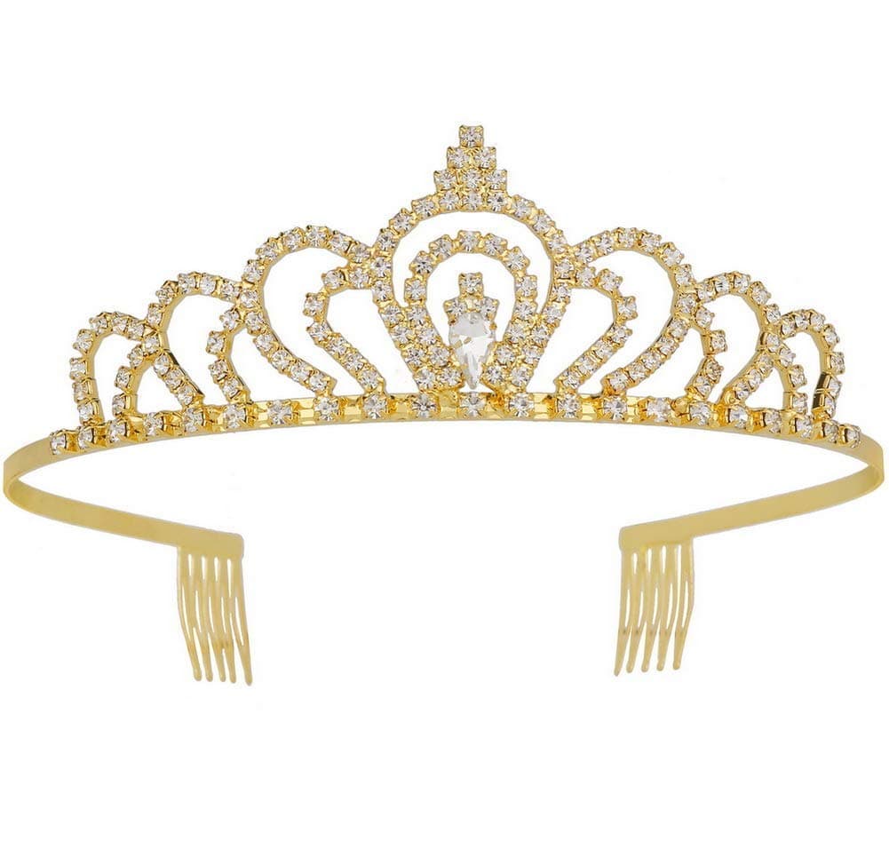 Metal Royal Crown with Side Combs for Wedding Prom Bridal Crystal Headband Tiara Hair Jewelry