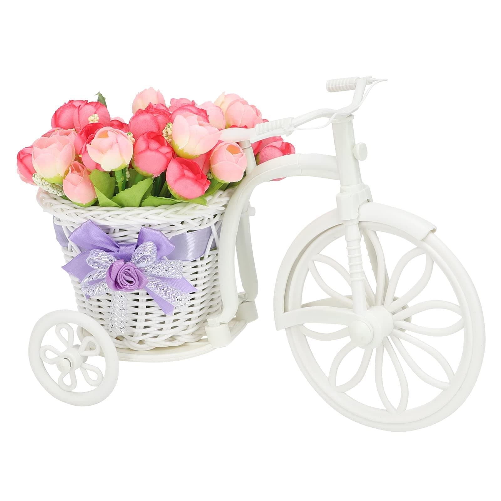 Bicycle Artificial Flower Decor Plant Stand Nostalgic Bicycle Planter Garden Decor for Home Wedding Decoration(Pink)