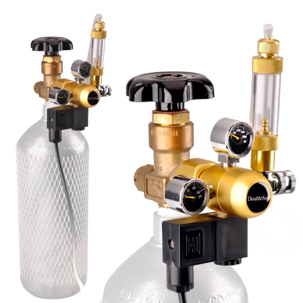 Aquarium CO2 Regulator with Solenoid 110V-Mini Dual Gauge Display Bubble Counter,Check Valve Fits Standard US Tanks-Accurate and Easy to Adjust (HP2000PSI,LP150PSI) Flow Meter