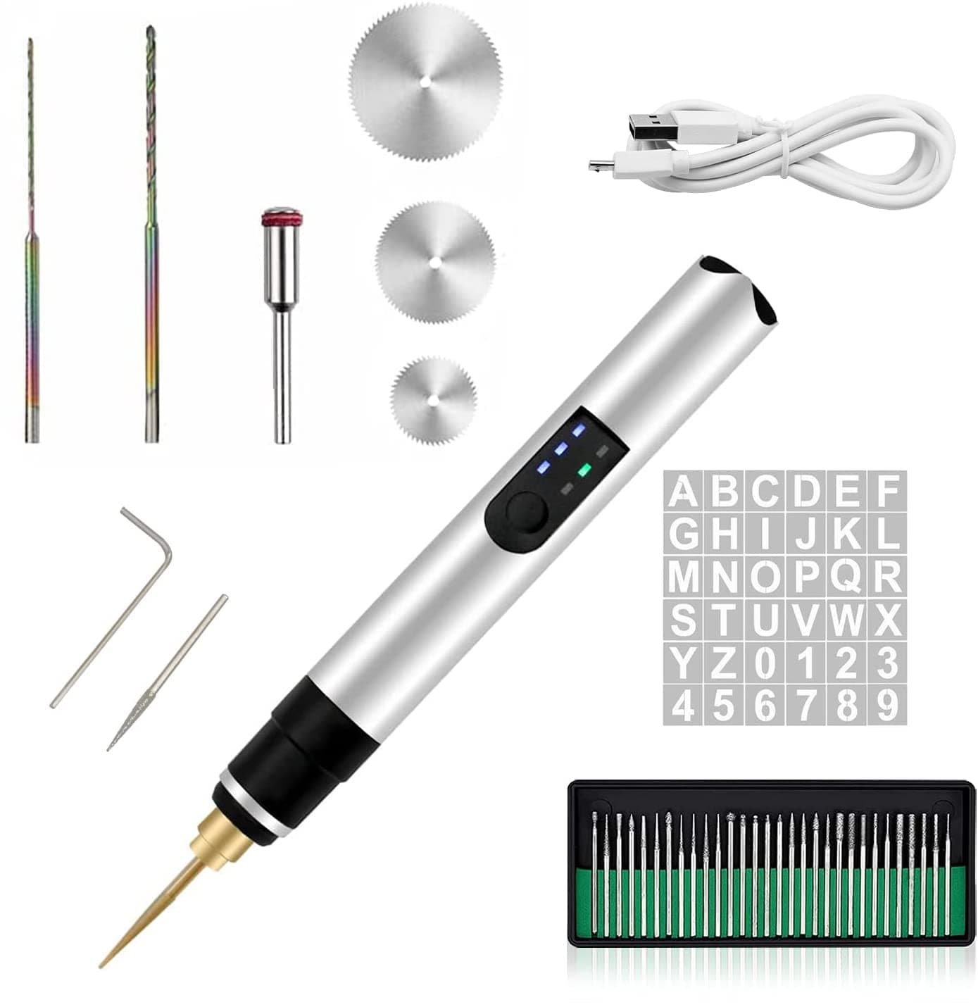Electric Engraving Pen with 36 Stencils,25W Cordless Etching Engraving Tool with 35bits,USB Rechargeable Mini Micro Professional Engraver Machines for Jewelry Wood Metal Glass Stone Plastic (Black)