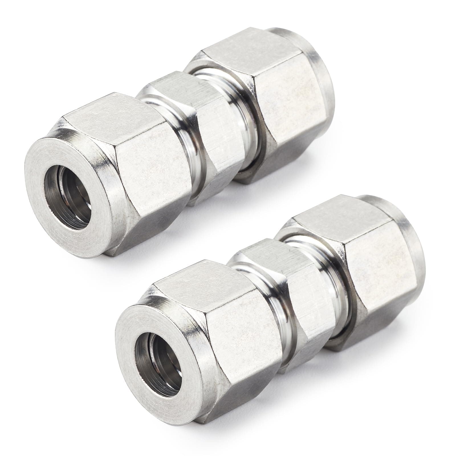Metalwork 304 Stainless Steel Compression Tube Fitting Union W/Double Ferrule 1/4" Tube OD x 1/4" Tube OD (2 Pcs)