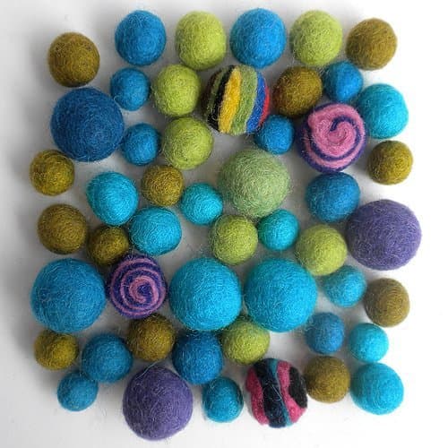 Wool Felt Pom Poms- 50 Cool Tones