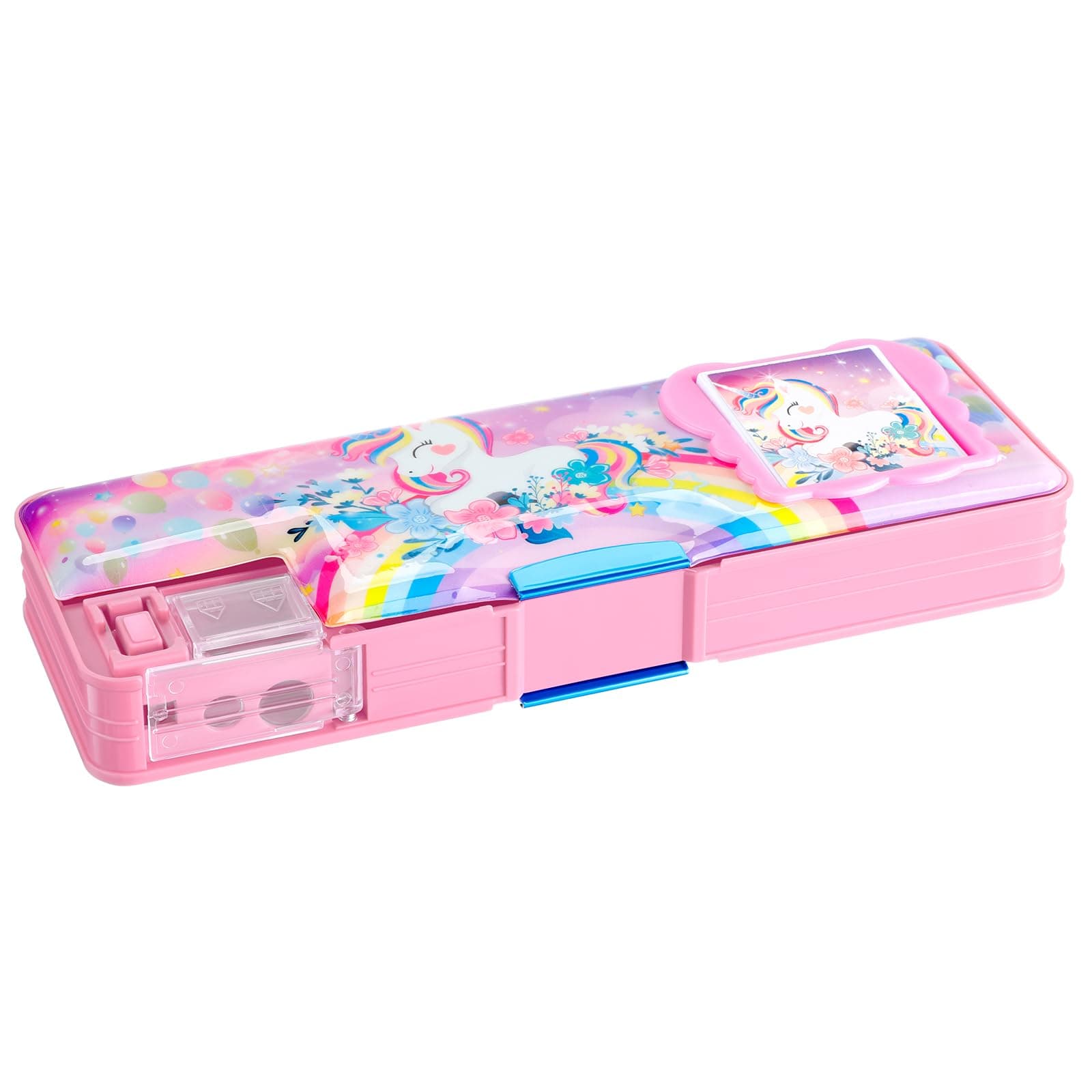 Multifunctional Pencil Box for Girls Unicorn Pencil Case with Calculator and Sharpener Cool Cute Pencilcase School Supplies Essentials Valentine's Day Birthday Gift Present for Kids Teens