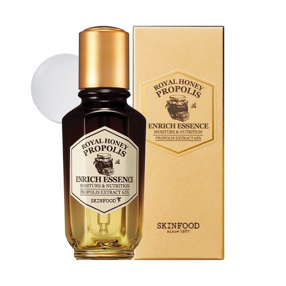 SKIN FOOD since 1957 Royal Honey Propolis Enrich Essence 1.69 fl.oz. (50ml) - 63% Black Bee Propolis & Royal Jelly Extract Contained Powerful Nourishing Facial Essence, Skin Moisturizing & Radiant