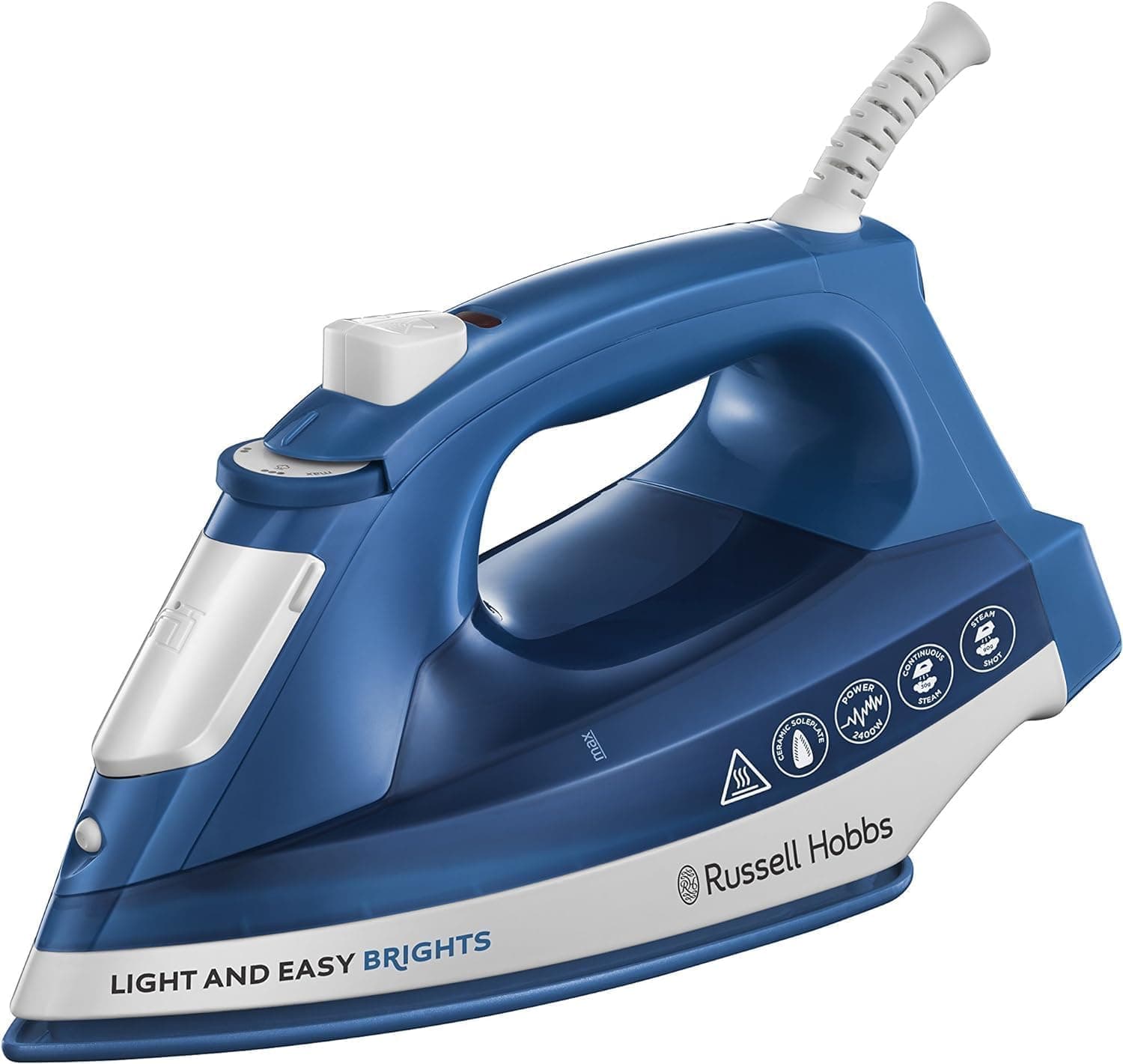 Russell Hobbs Steam Iron 2400W Max Power, Portable Clothing Iron, Quick Heat-up with Non-Stick Ceramic Soleplate, Auto-off Function, Continuous & Vertical Steam, 1 Year Warranty Blue 26483GCC