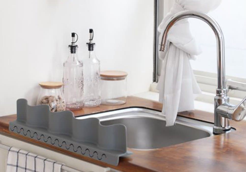 Saiso Premium Silicone Sink Water Splash Guard, Goodbye to Apron, Stop Struggling with Water Splash in Kitchen, Water Baffle Plate Colorful, Waved, Matte, L19.7" X W2" X H4.1" (GRAY)