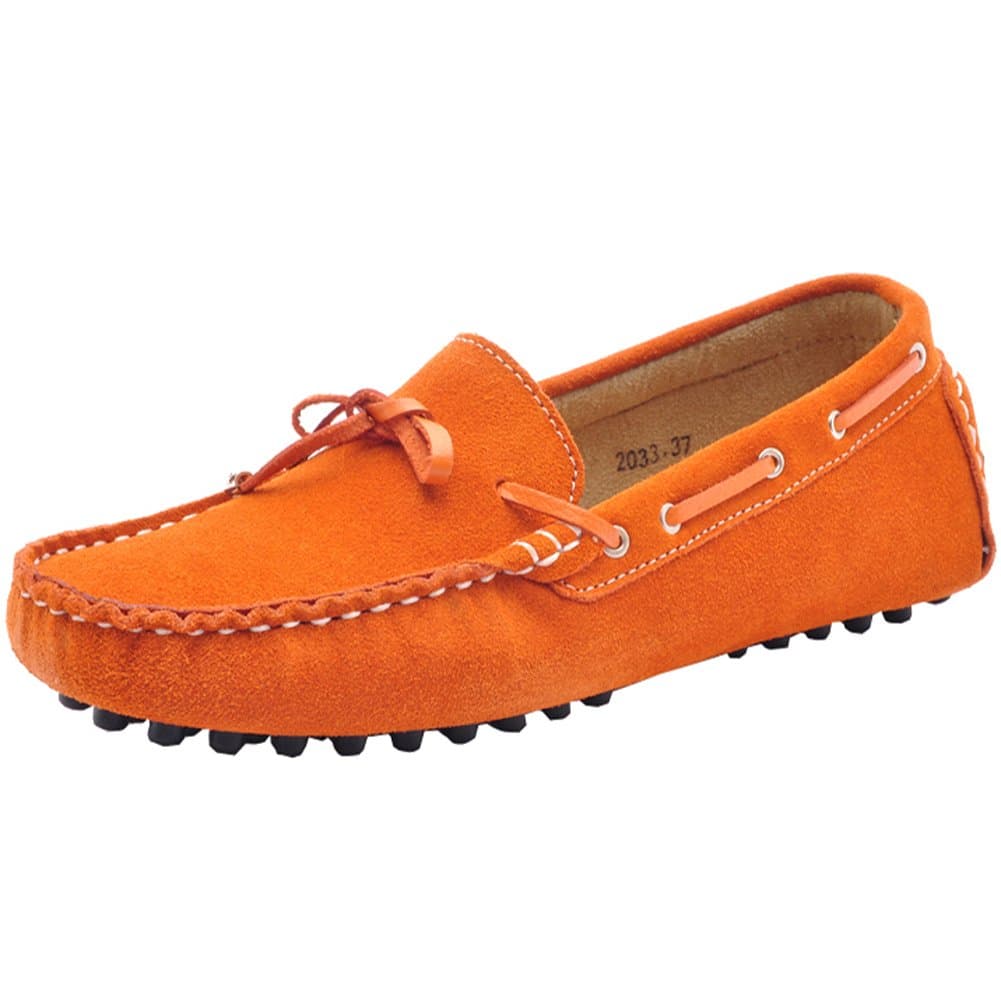 MOLECOLE Women's Casual Comfort Driving Suede Leather Loafers&Slip-Ons Shoes 24208-2(Orange,US8.5)