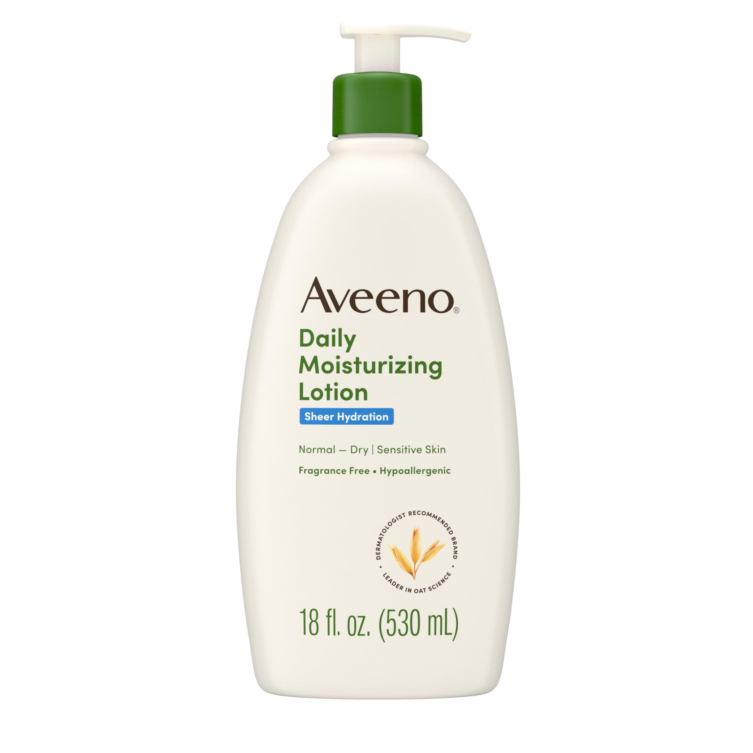 Aveeno Sheer Hydration Daily Moisturizing Lotion for Dry Skin with Soothing Oat, Lightweight, Fast-Absorbing & Fragrance-Free Intense Body Moisturizer, 18 fl. Oz, 530ml