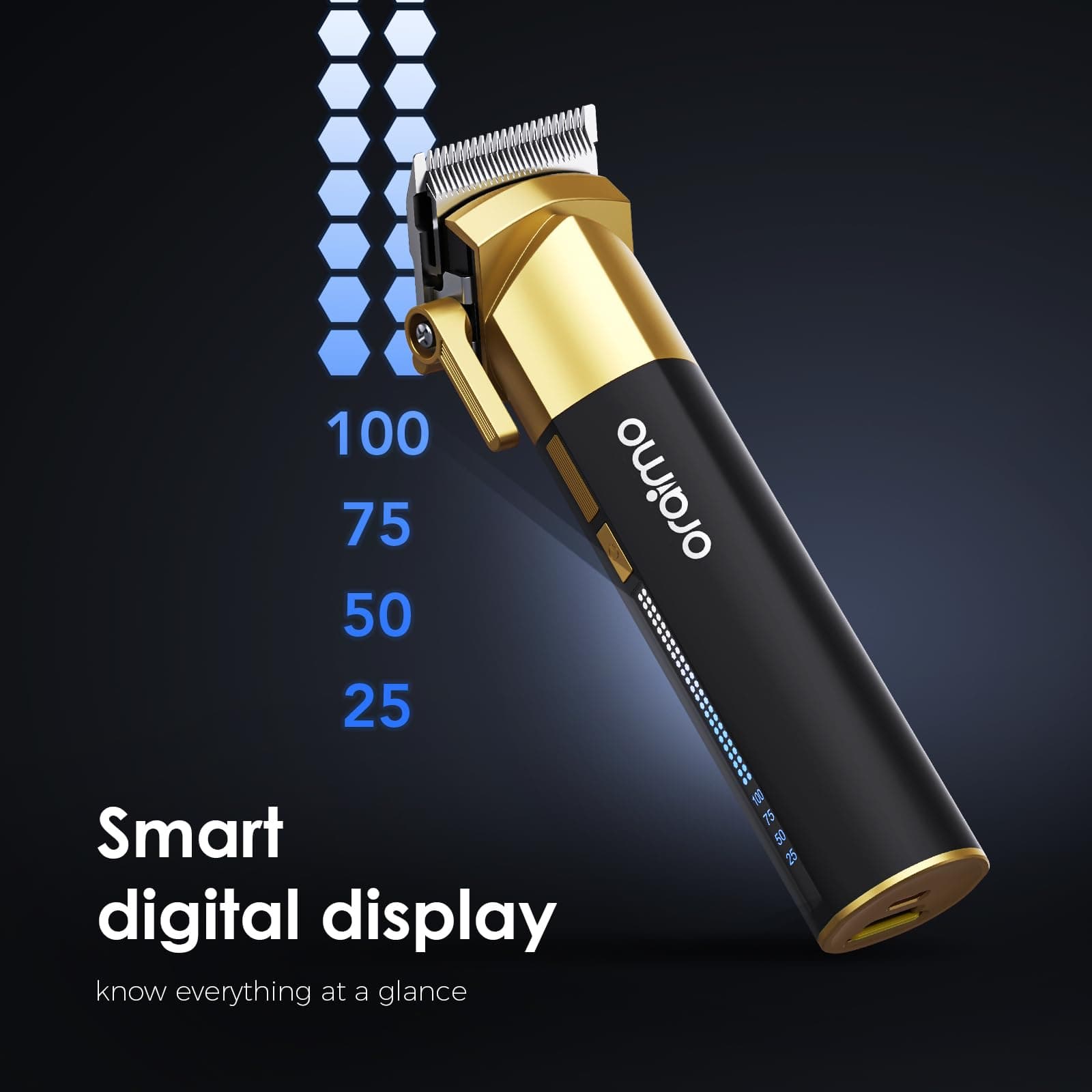 Oraimo Hair Clipper For Men Professional Cordless Barber Salon Clipper For Hair Cutting Kit With 8 Guide Combs (1.5Mm To 18Mm),240Mins Run Time,Led Display & Type C Rechargeable, Battery Powered