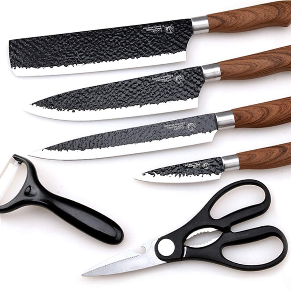 6 Pieces Kitchen Set, Non-stick Professional Chef's Knives X30Cr13 Non-stick Chef's Knives MUWEN-Jsdfew-A02