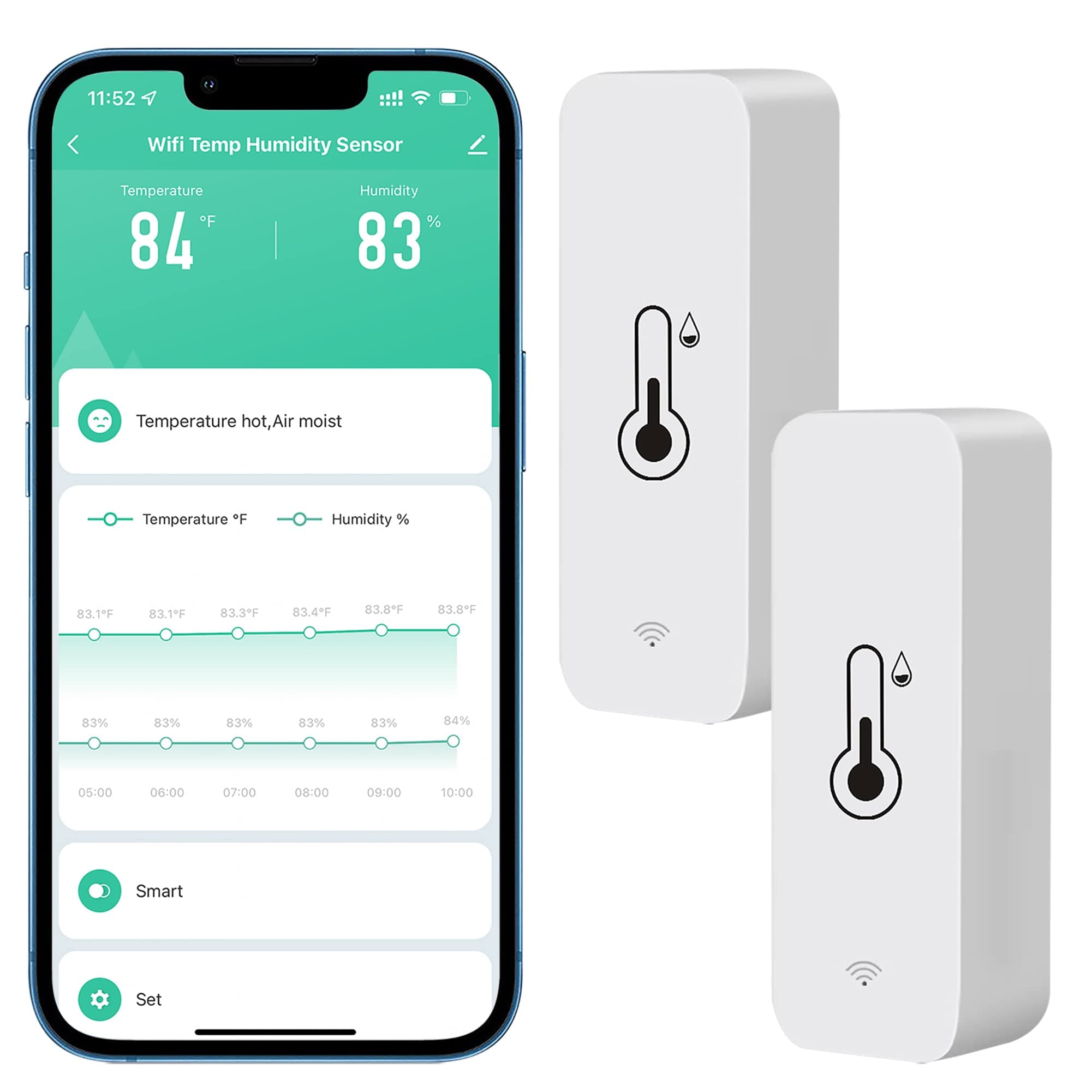 WiFi Hygrometer Thermometer Sensor, Wireless Temperature and Humidity Sensor for Indoor and Outdoor Use with Remote App Notification Alarm, Works with the Tuya App (2 Pack)