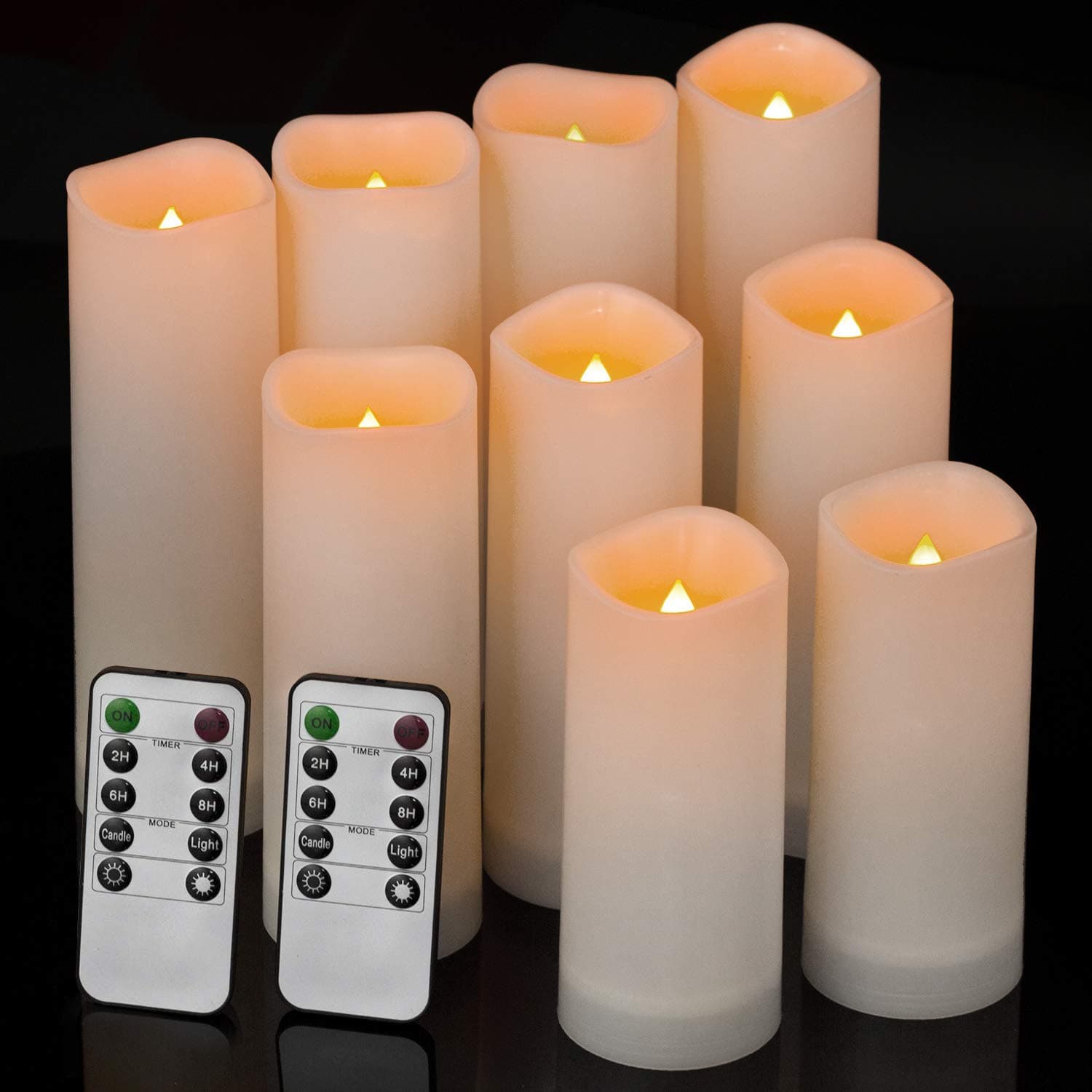 Comenzar Flameless Candles Waterproof Outdoor Indoor led Candles Set of 9 (H 5″ 6″ 7″ x D 2.1″) Battery Operated Candles with Remote Timer（Made of Plastic）