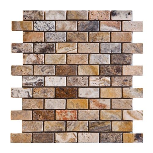 1x2 Scabos HONED and Unfilled Travertine Brick Mosaic Tile - 6" x 6" Sample