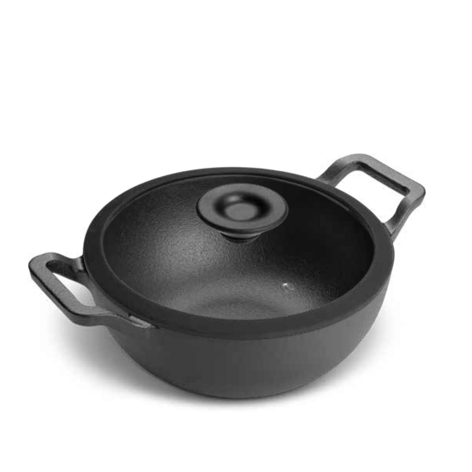 Prestige Cast Iron Kadai 24 CM | Iron Kadhai with Glass Lid for Cooking and Deep Frying | Pre Seasoned Induction Cookware | Black - PR48895
