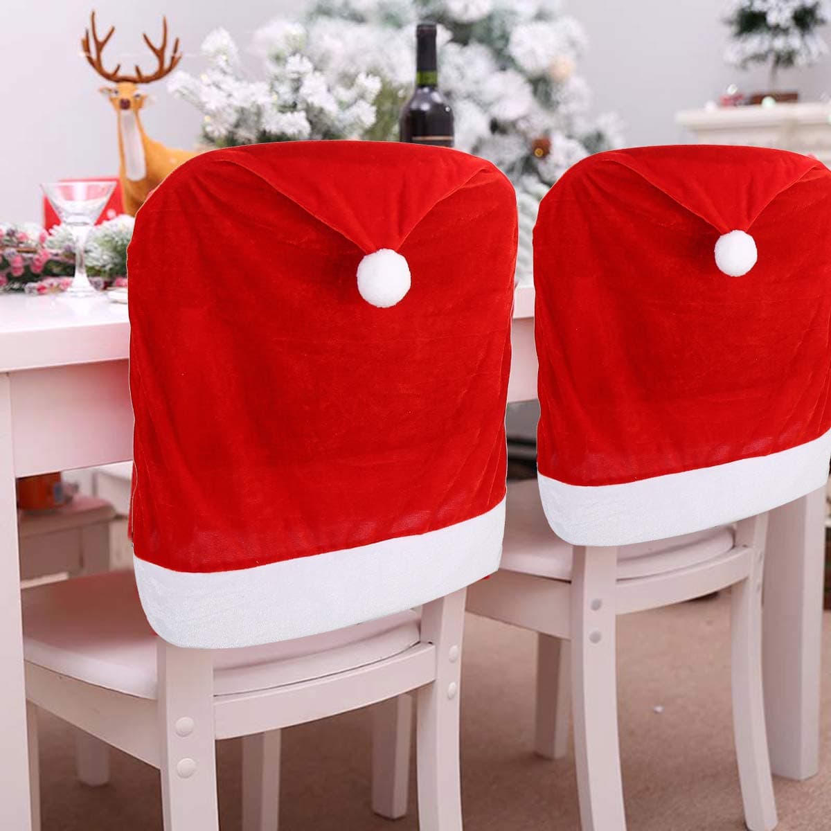 CCINEE 1 Set of 2 PCS Red Hat Dining Chair Slipcovers，Christmas Chair Back Covers Kitchen Chair Covers for Christmas Holiday Festival Decoration