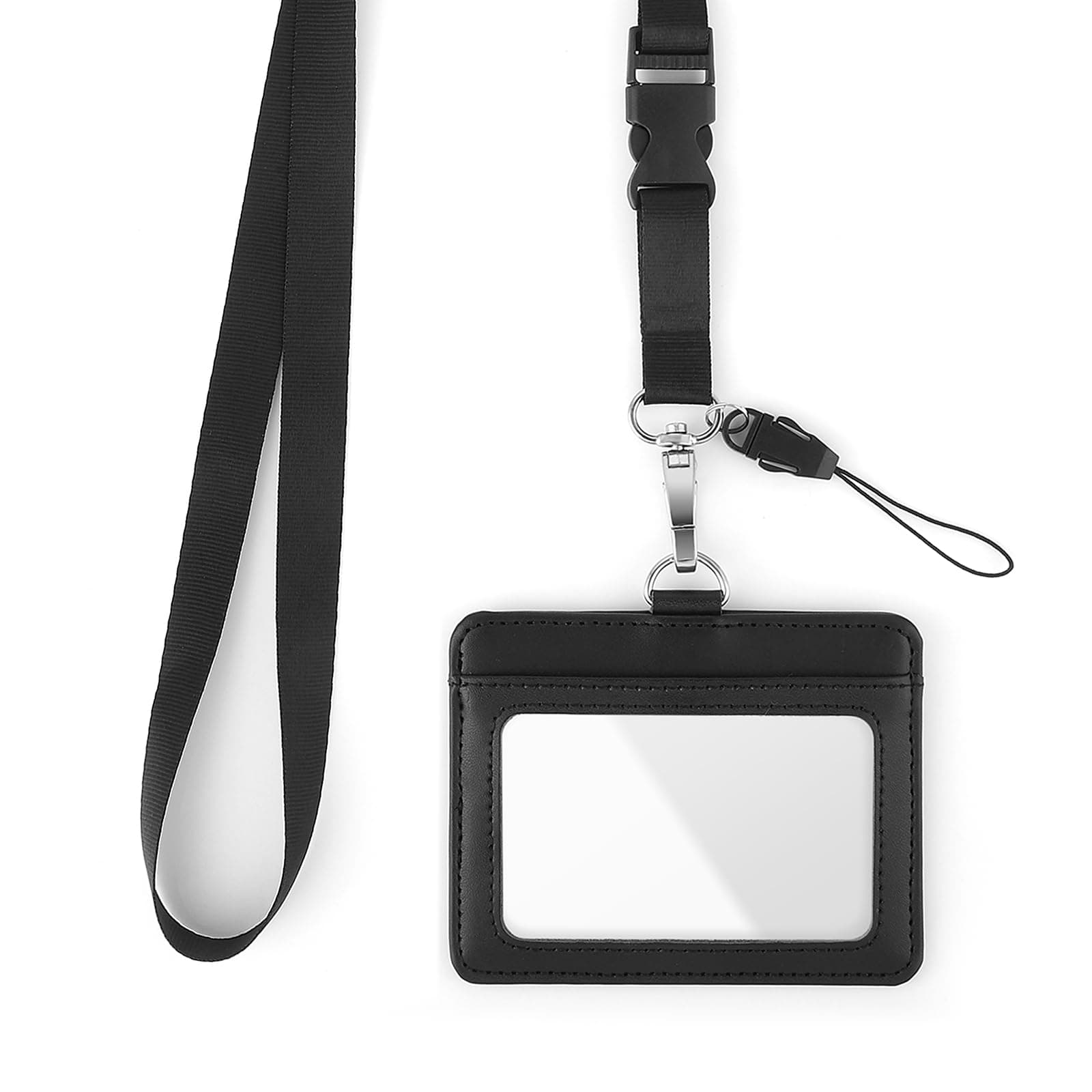 Genuine Leather ID Badge Holder with Lanyard, 2 Card Slot ID Card Holder Soft Leather ID Card Holder Waterproof Clear ID Window Card Protector Name Badge case for School Office Supplies