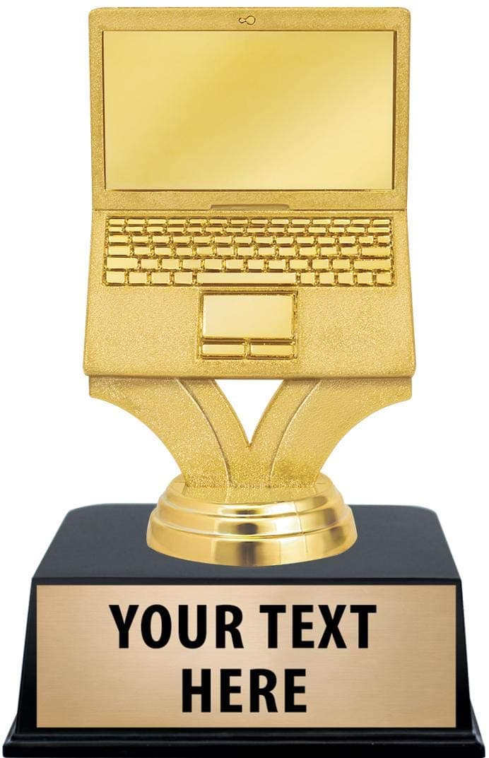 Computer Trophies with Custom Engraving, 6" Personalized Gold Computer Computer Award Trophy On Black Base