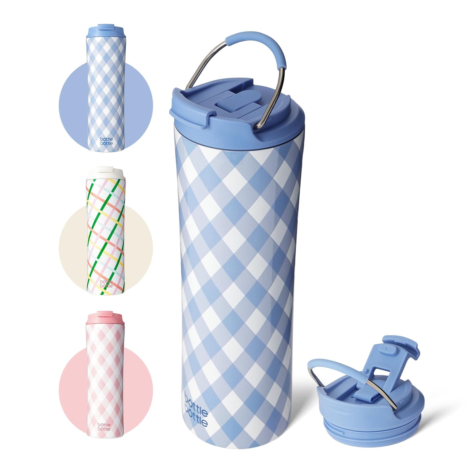 BOTTLE BOTTLE Insulated Water Bottle Coffee Tumblers with Dual-use Lid and Straw Double Walled Iced Travel Coffee Mug for Woman and Man 24oz Stainless Steel Tumbler with Handle