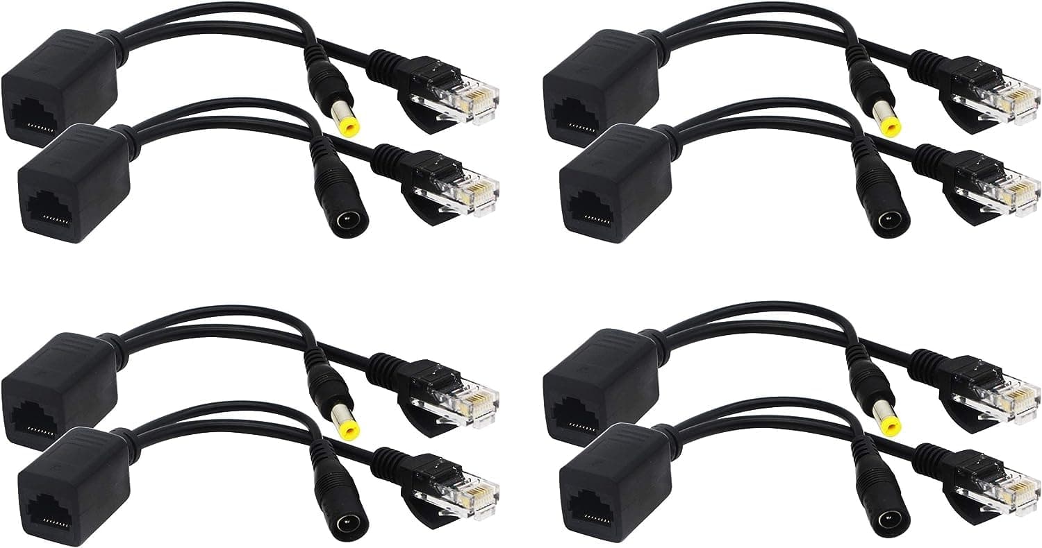 zdyCGTime Passive PoE Injector and PoE Splitter Kit with RJ45 Ethernet and Power via DC 5.5x2.1 mm F/M Adaptor Connector（Black 4 Pairs