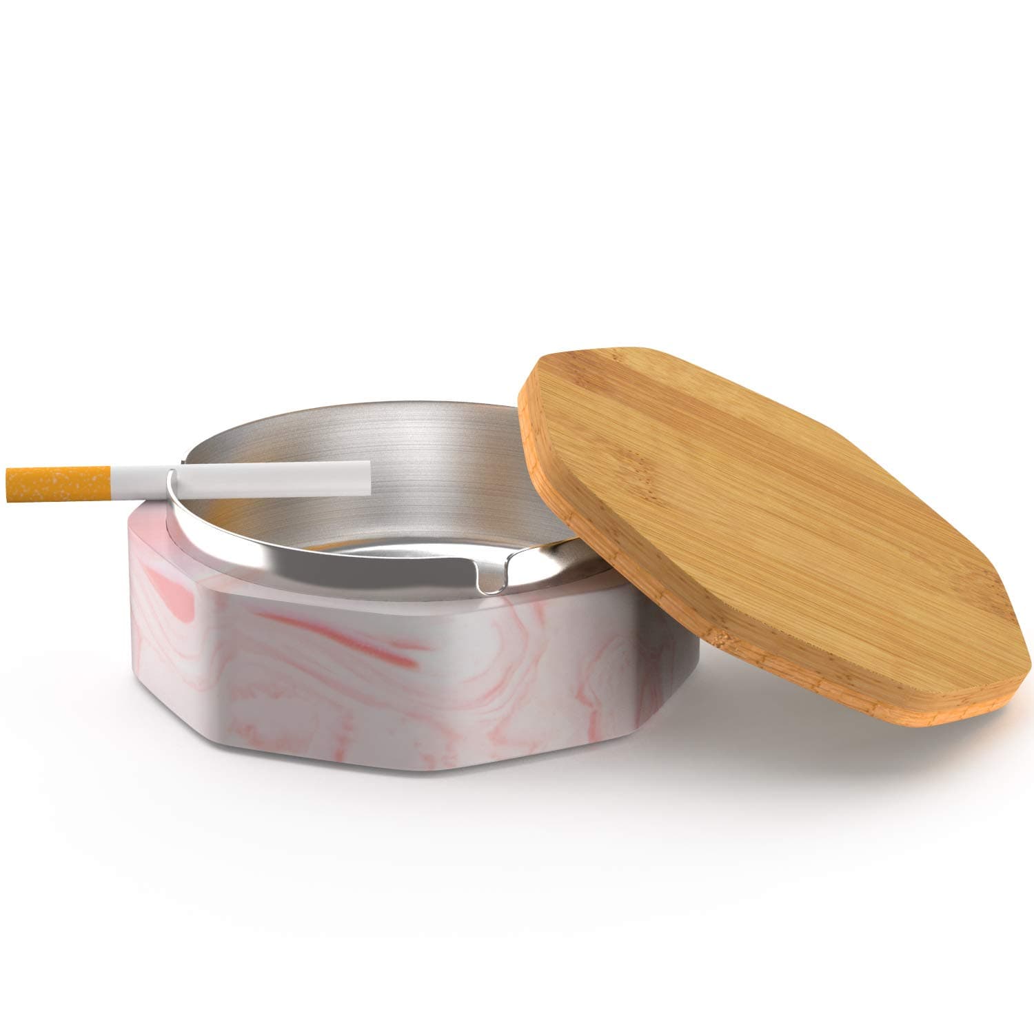 SEA or STAR Ceramic Geometric Ashtray with Lid Windproof Home or Outdoor Ashtrays for Cigarettes （Pink）