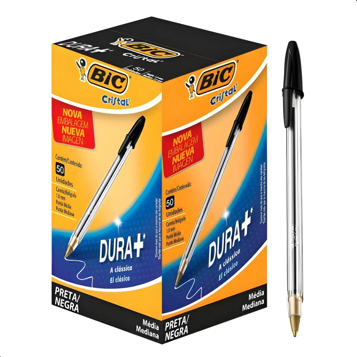 BIC Cristal Original Smudge Free Ballpoint Pens, Ideal for School, Black, Medium Point (1.0mm), Pack of 50