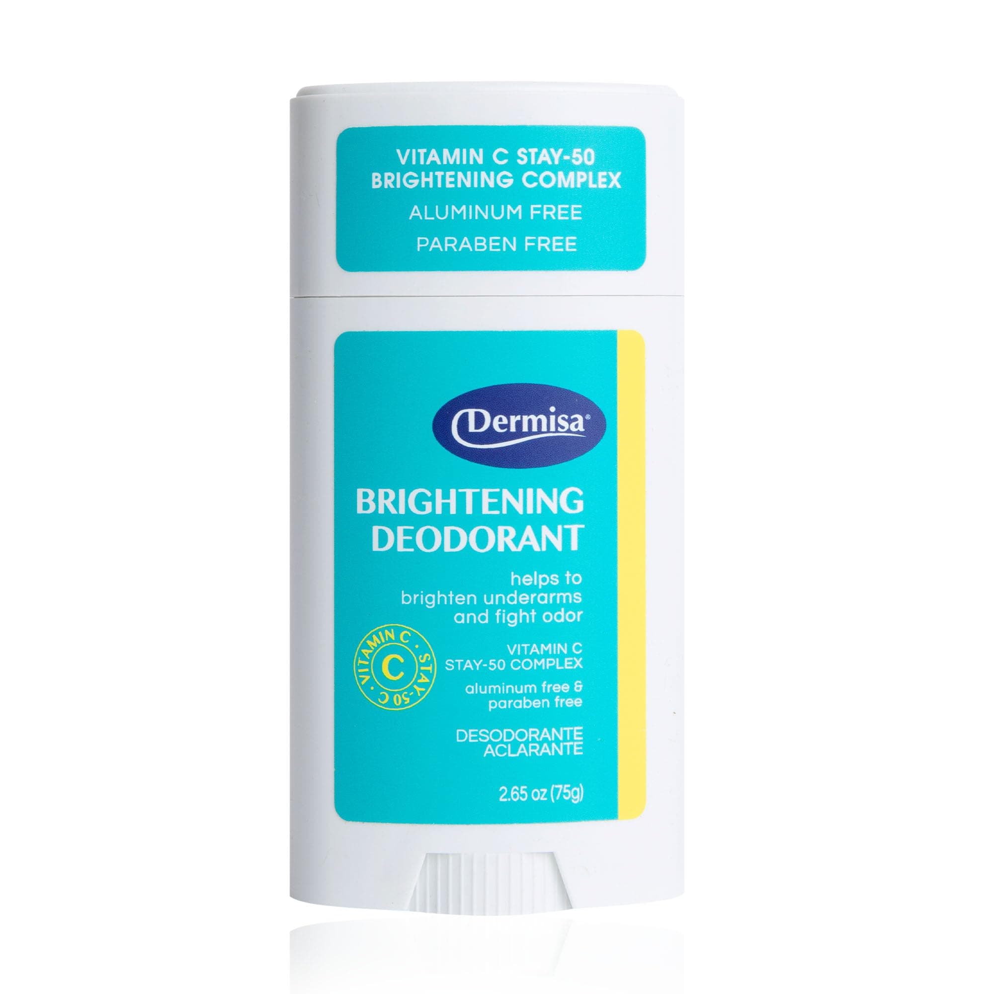 Dermisa Brightening Deodorant with Vitamin C (STAY-50), Aluminum-Free Underarm Brightening and Odor Protection, Vegan and Baking Soda Free, 2.65 Oz