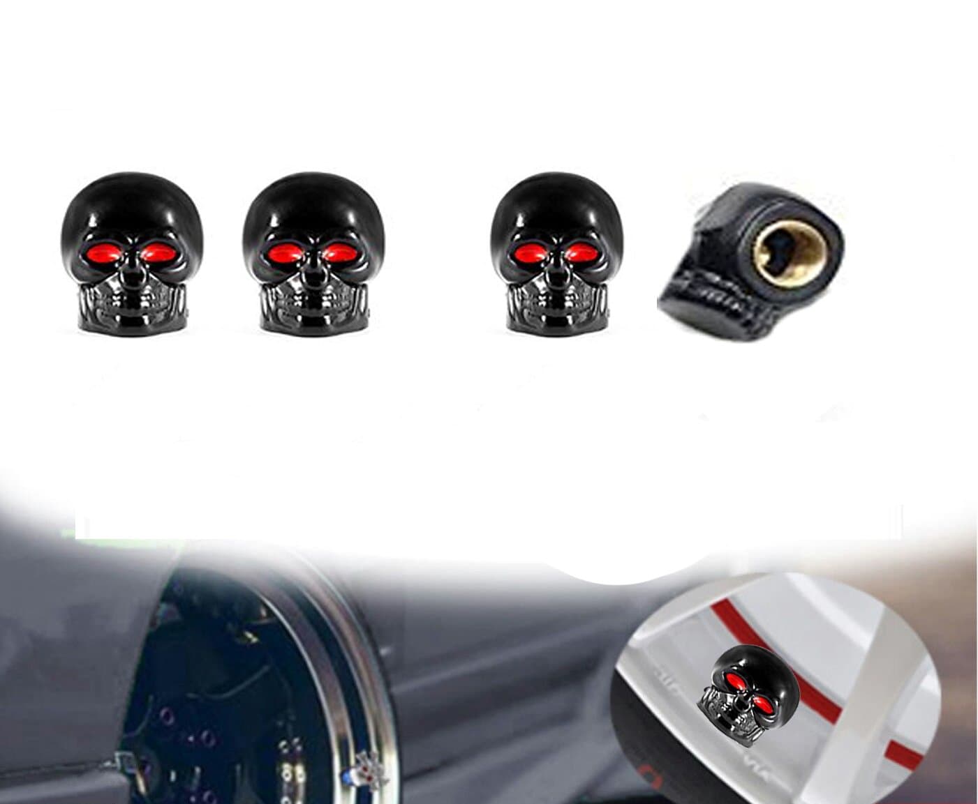 Black Alien Skull Car Wheel Tire Tyre Valve Dust Caps Covers Tire Set of 4 (Black Skull Alien)