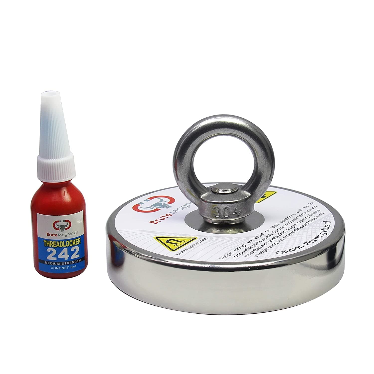 Brute Magnetics- 1500 lb Single Sided Fishing Magnet Bundle, Includes Strong Magnets for Fishing in Lakes or River, 4.7" Rare Earth Neodyminum Fishing Magnet, with Eyebolt and Threadlocker