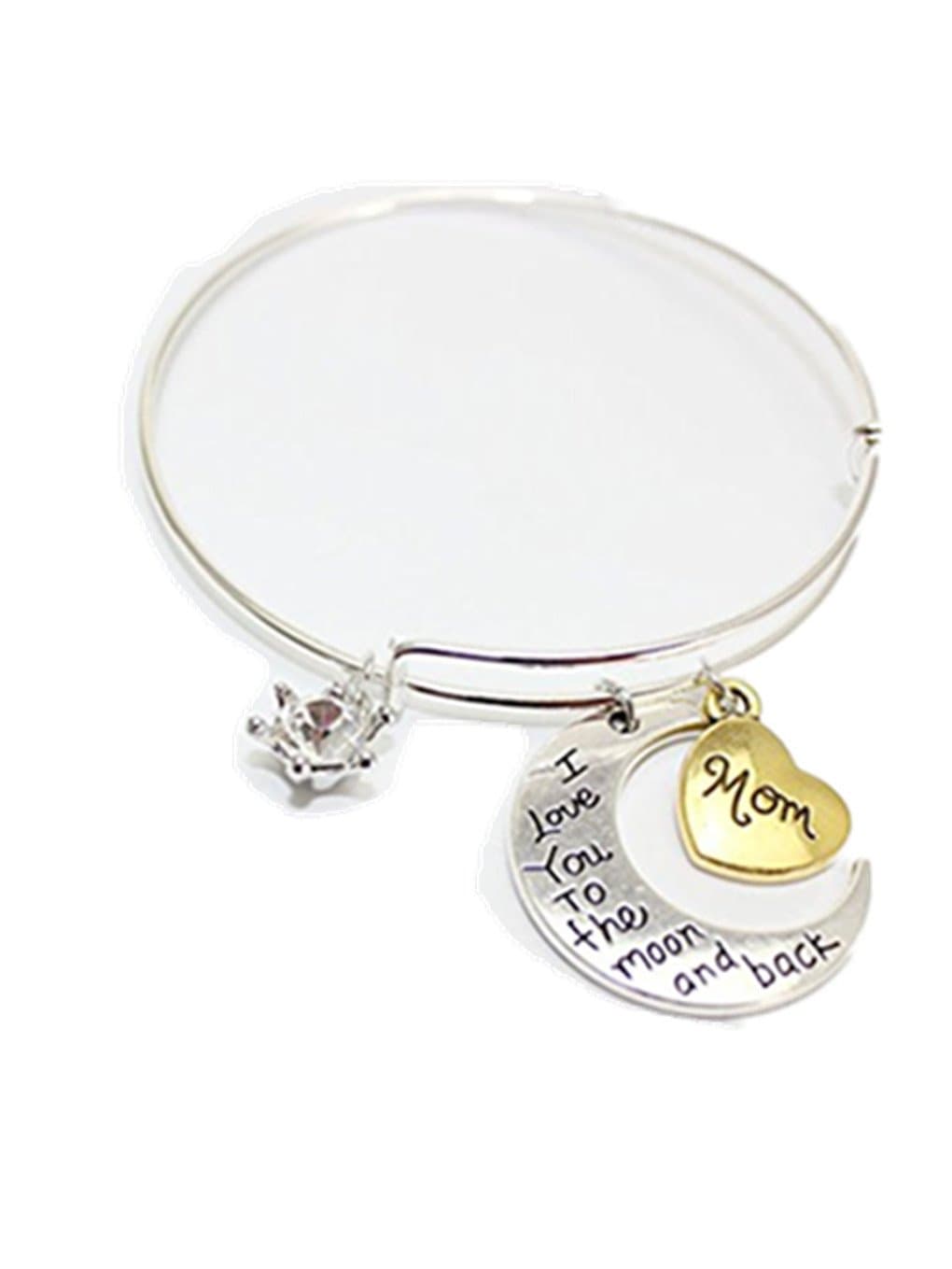 I Love You to the Moon and Back Bracelet Mom Charm Bracelet Stackable Bangle Adjustable Bangle Expandable Bangle Personalized Bangle