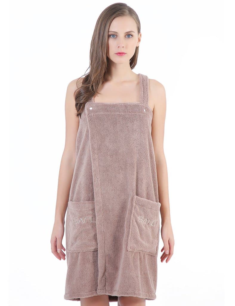 SANLI Women's Spa Bath Towel Wrap, Shower Robe - Plush Soft Terry Cotton Bathrobe with Straps