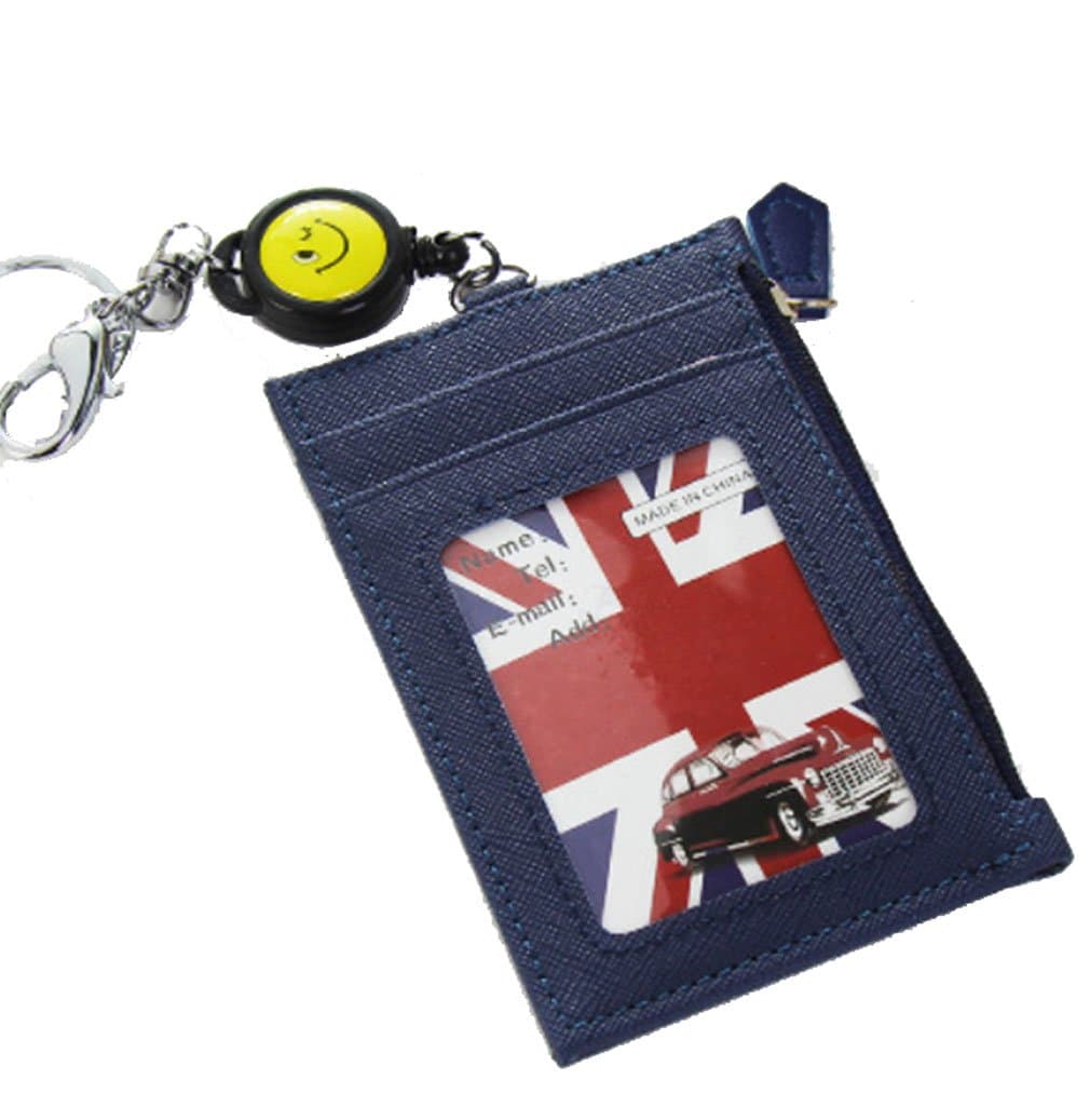 Edmen Leather Slim Credit Card Pocket with Key Ring and ID Window Purse (Navy blue)