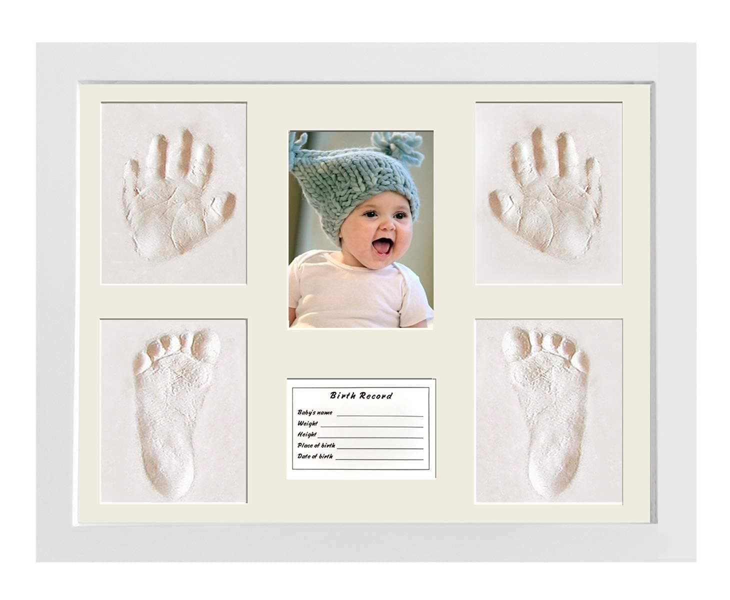 Begally Baby Photo Frame, Baby Handprint Kit and Footprint Photo Frame for Newborn Girls and Boys, Baby Shower Gifts for Christening Registry, 3 Parts, White (B)