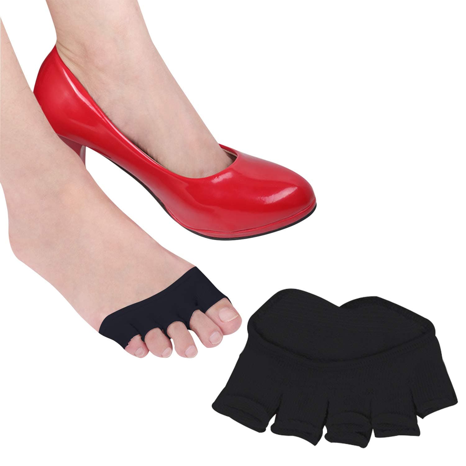 REKYO 10 Pairs Cotton Toe Topper Socks for Women Peep Toe Socks Forefoot Socks Toe Cover Half Palm Socks for Pumps and Peas Shoes (10-black)