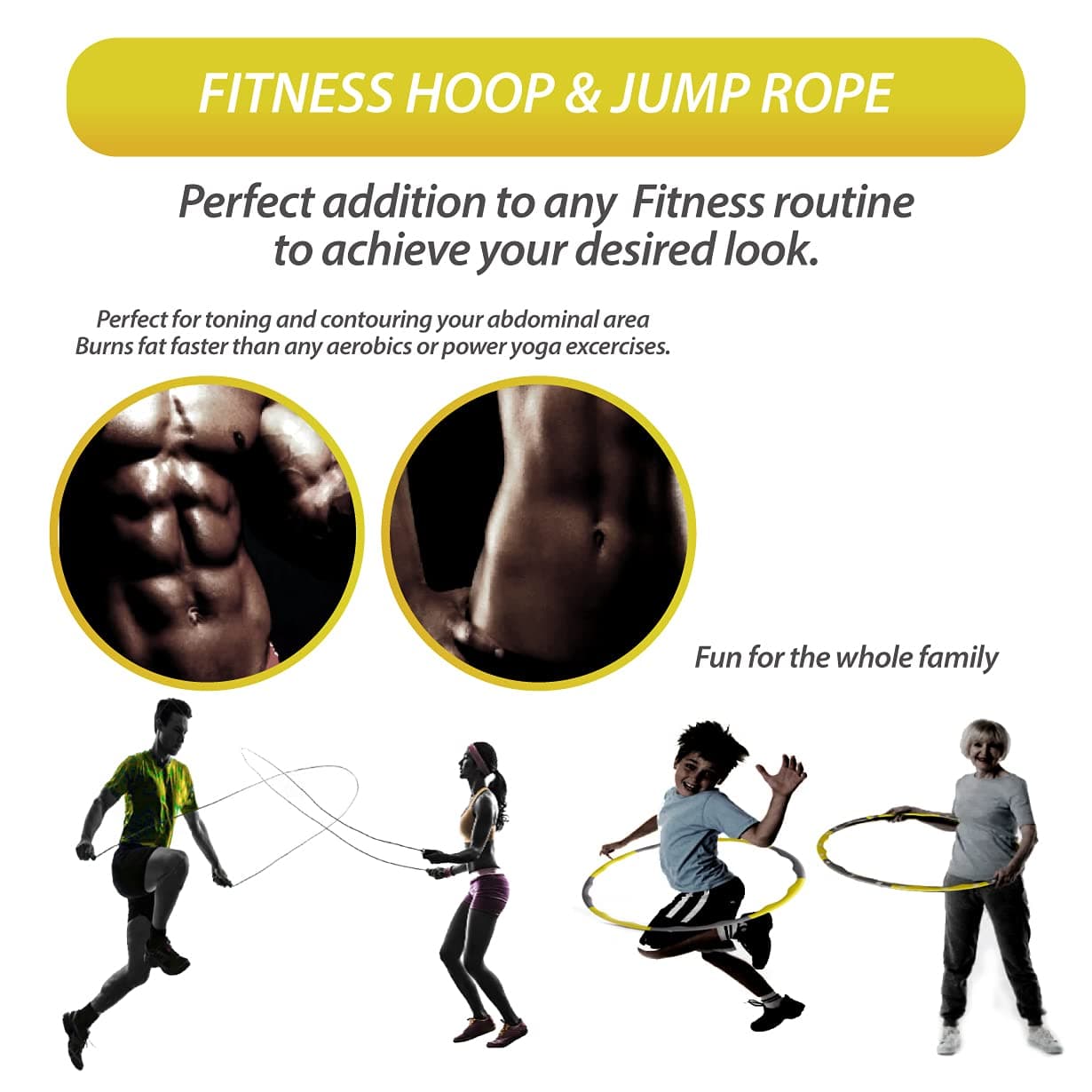 All-Star Fitness, Fitness Hula Hoop + Adjustable skipping rope, Suitable for Aduls + Children, 8 Detachable Sections, Weighted Hoop 1.2kg, Exercise Hoop, Great for full body workout!