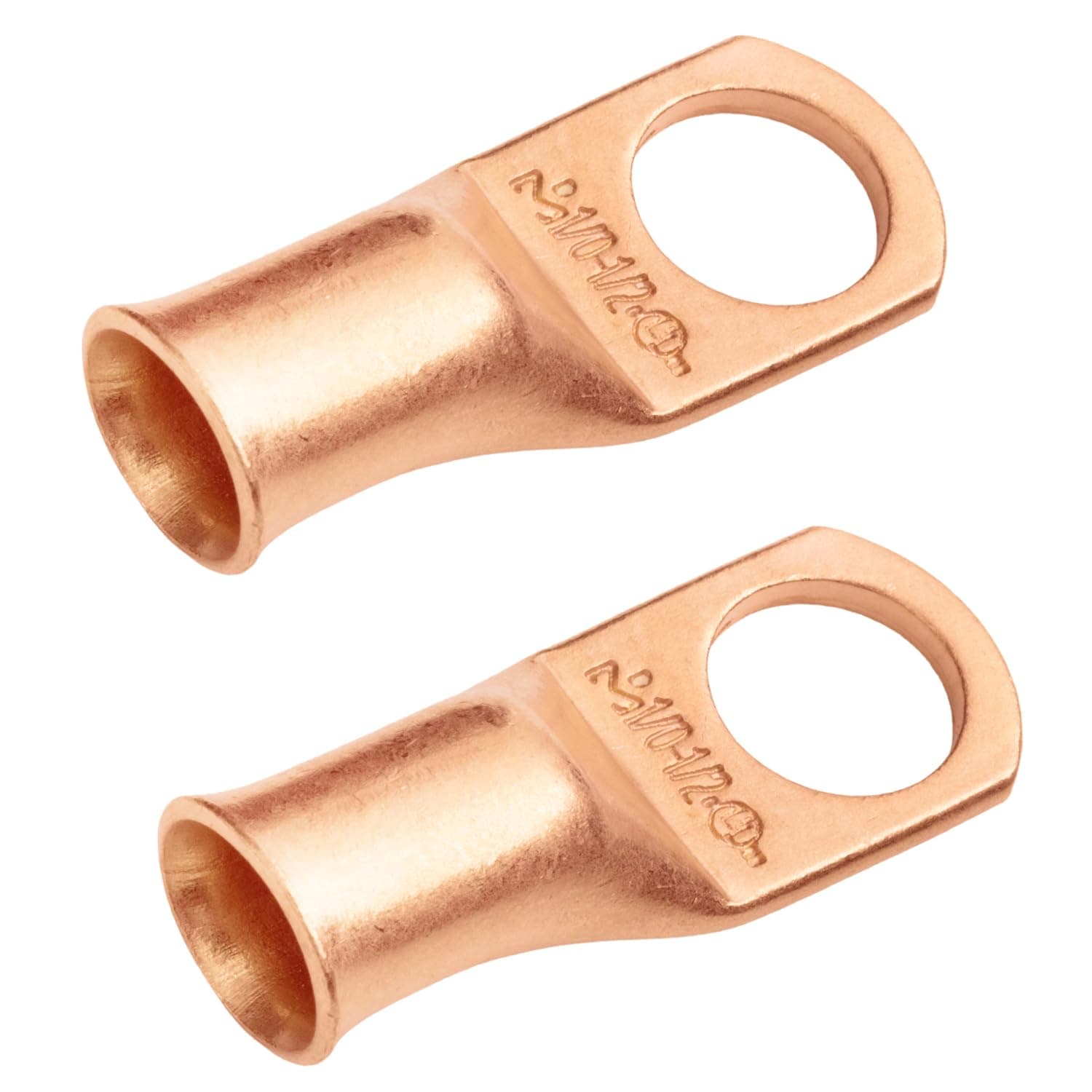 SELTERM 2pcs 1/0 AWG 1/2" Stud Copper Wire Lugs, Battery Lugs, Ring Terminals, Battery Cable Ends, 0 Gauge Ring Terminal Connectors, UL Heavy Duty Bare Copper Eyelets Battery Terminal Connectors
