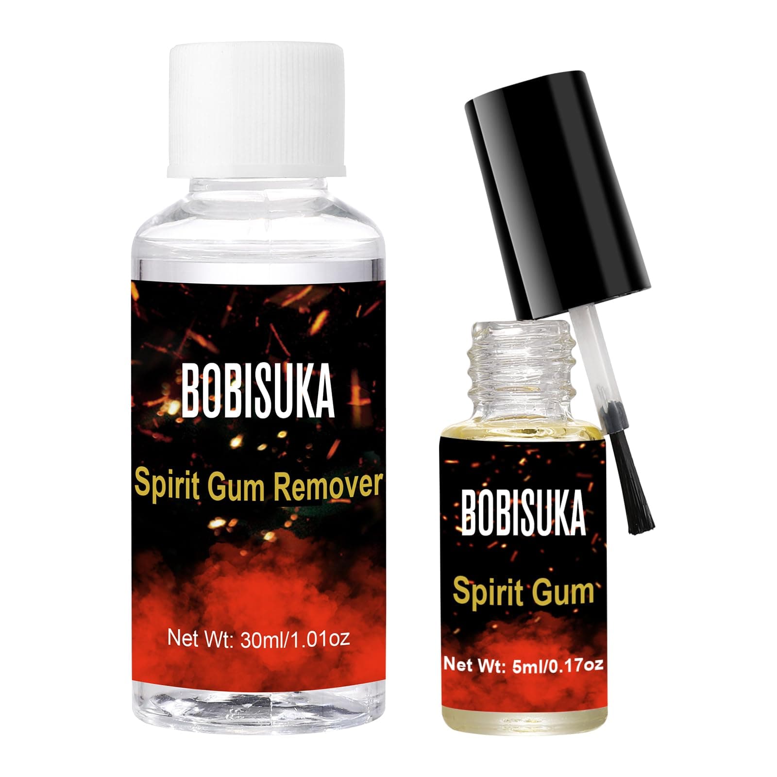 BOBISUKA Spirit Gum Adhesive and Remover Kit - 5ml Spirit Gum + 30ml SFX Makeup Remover, Professional Prosthetic Make Up Glue for Halloween, Stage, Cosplay, Special FX (0.17oz + 1.01 oz)