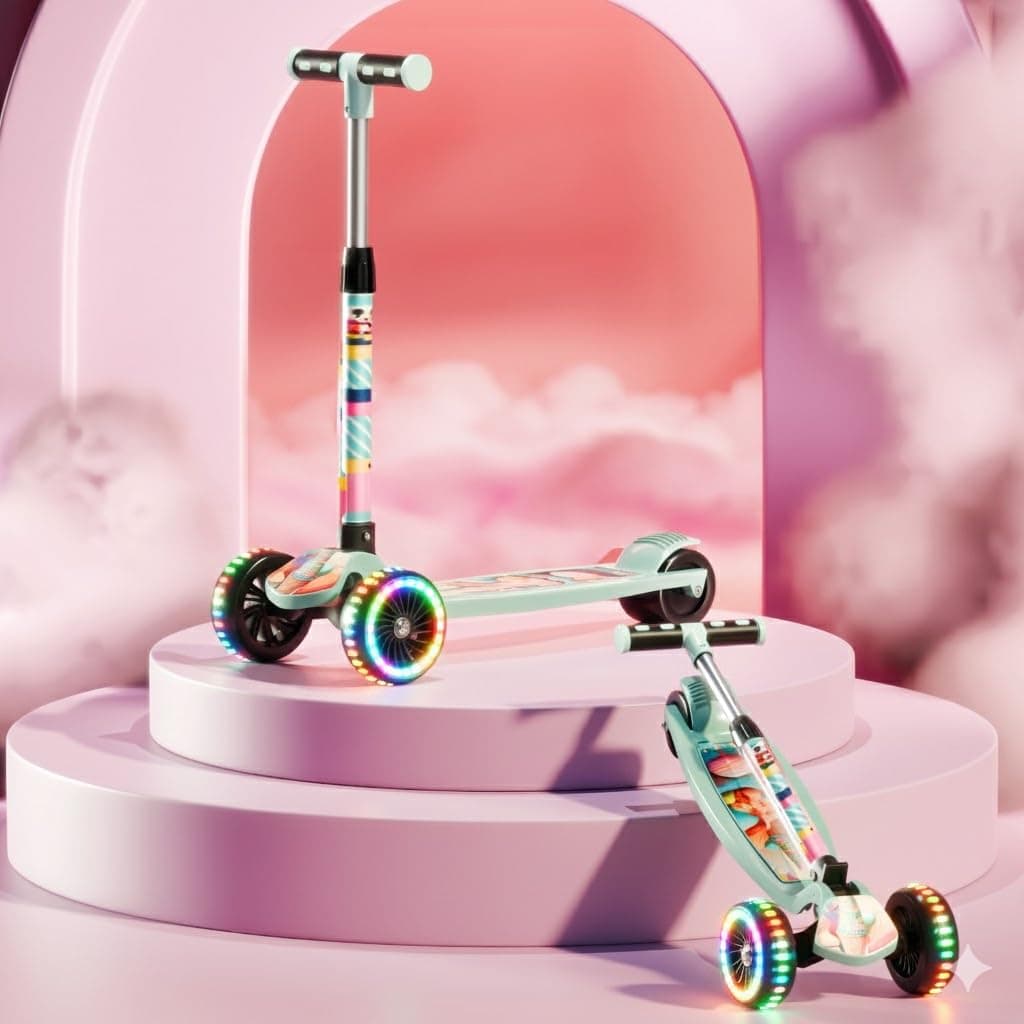 Cockatoo Little Bus Scooter for Kids 2-12 Years, Kids Scooter with 40MM in PP+PU LED Wheel, 4 Adjustable Height Scooter, Up to 50 Kg Weight Capacity- Sea Green