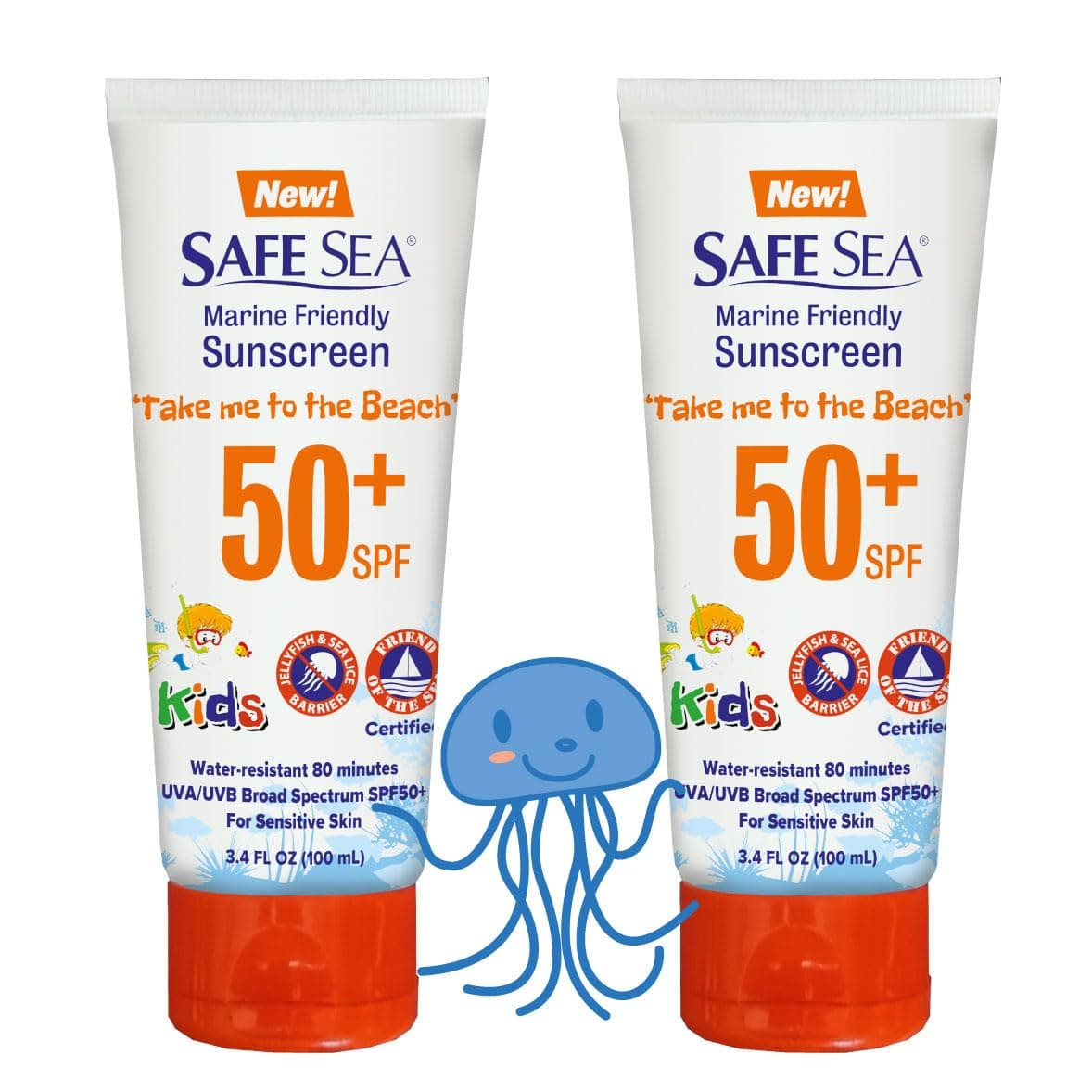 SAFE SEASPF50+ Kids Sunscreen | Travel Size 3.4 oz. | For sensitive skin | anti-jellyfish and Sea Lice sting protective lotion | Coral reef safe sunscreen (3.4 oz. tube 2 pack)