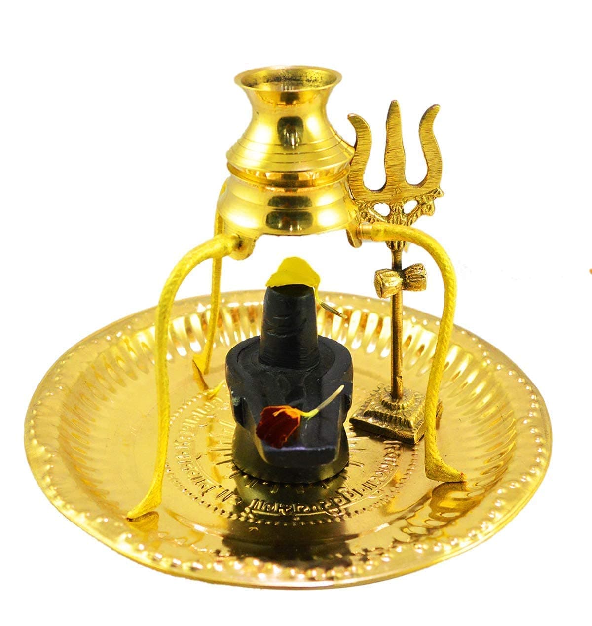 Shiva Ling Lingam Shivling Statue for Hindu Puja Shaligram Shiva Shivling Statue| Shiva Lingam Set Stand and Abhishek Lota Kalash with Swastik Symbol on Brass Plate for Lord Temple Pooja (Black)