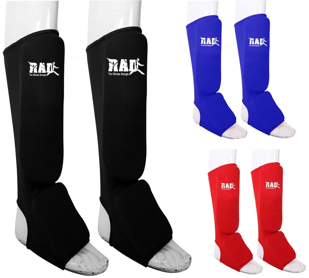 RAD Shin Guards for MMA, Muay Thai, Kickboxing, Karate & Taekwondo | Padded Shin Instep Guards for Martial Arts | Elastic Cloth Protective Gear for Leg Protection & Training