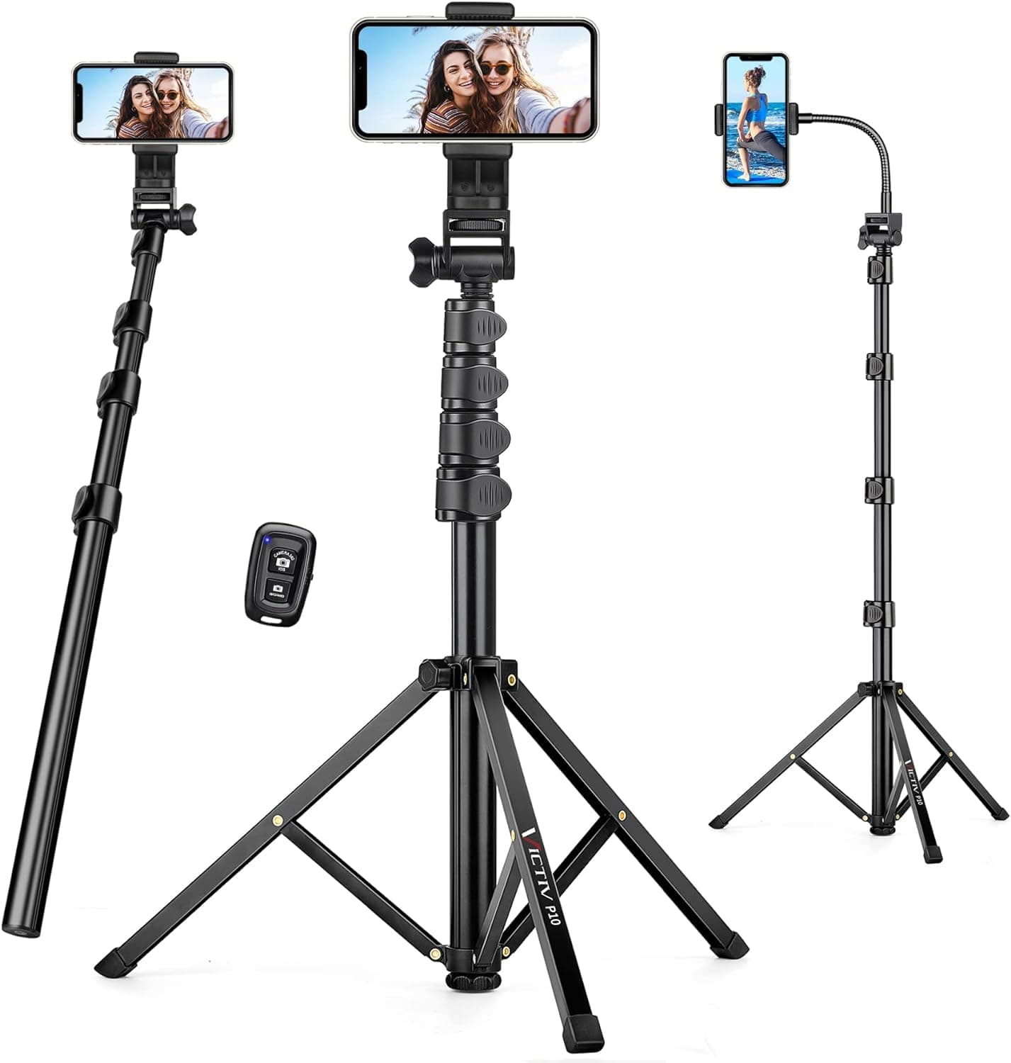 74 inch Phone Tripod, Selfie Stick Tripod, Tall Cell Phone Tripod with Remote and Adjustable Gooseneck, Portable Phone Stand Tripod for Recording, Compatible with iPhone 13/13 pro/12/Android/Camera