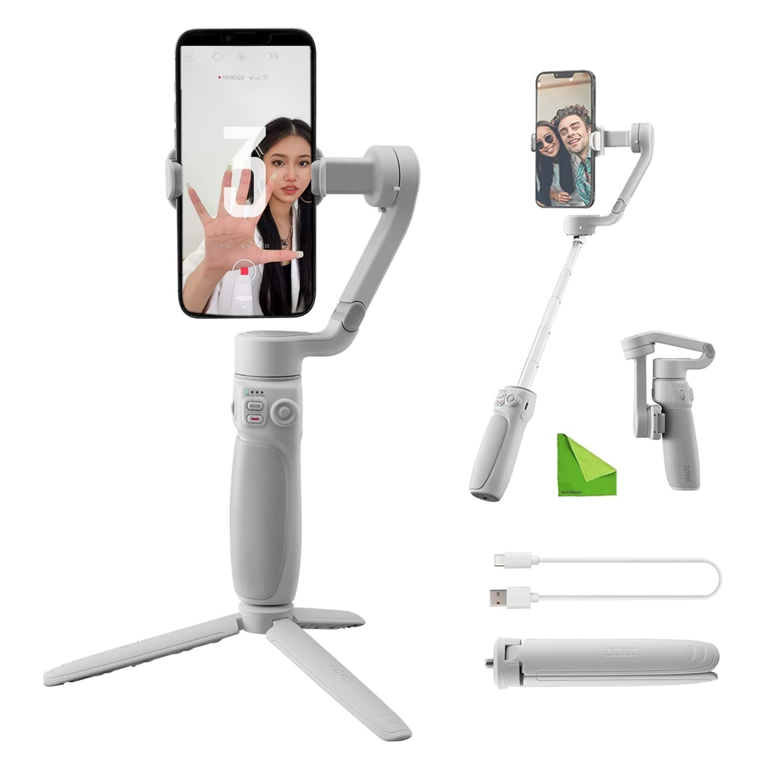 Smooth Q4 Gimbal Stabilizer for iPhone Smartphone,3-Axis Foldable Phone Gimbal Built-in Selfie Stick for Vlogging YouTube TikTok