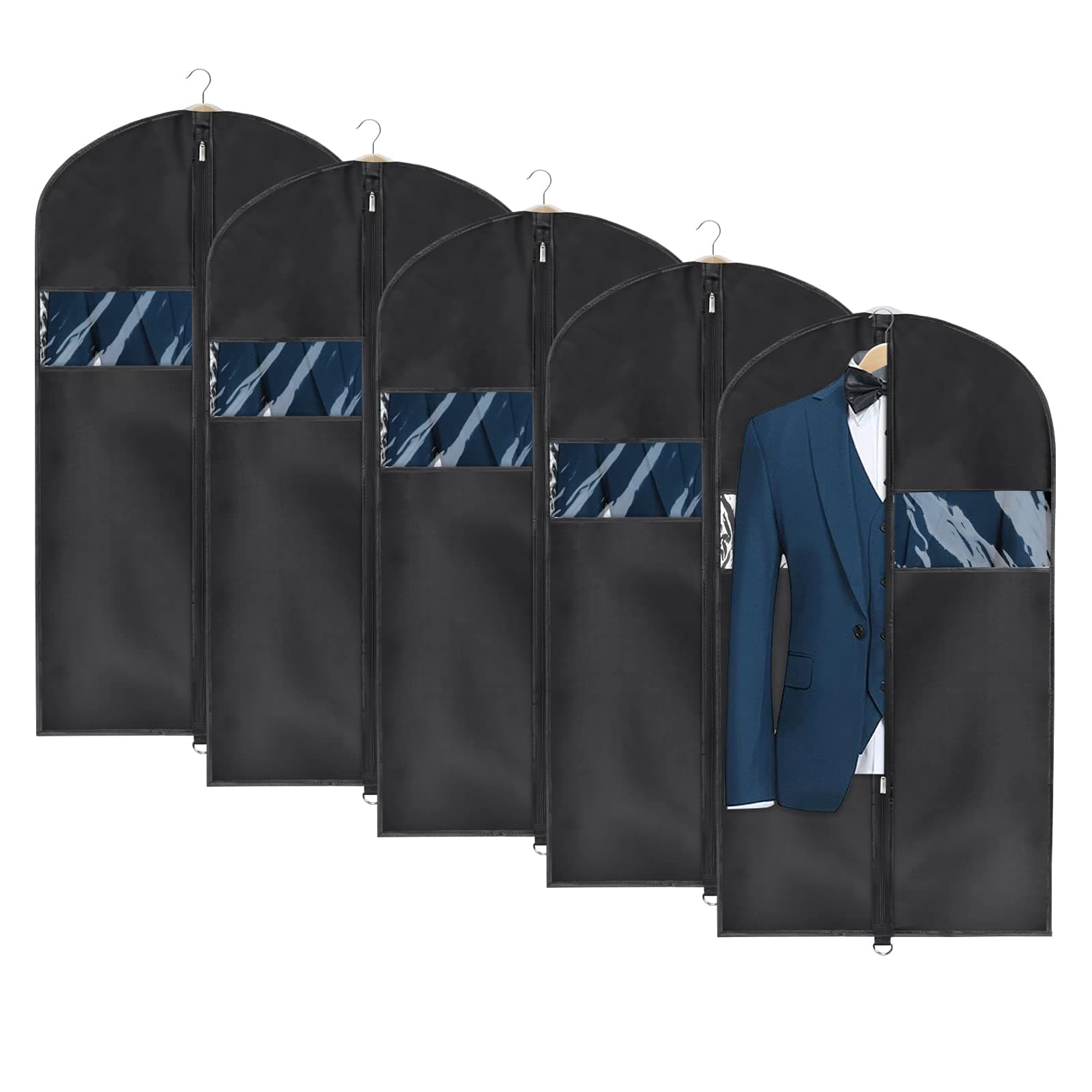 Univivi Garment Bag 43 inch Suit Bag for Storage (Set of 5), Foldable Washable Clear Lightweight Garment Bags for Costumes Suits Coats (60cm*109cm)