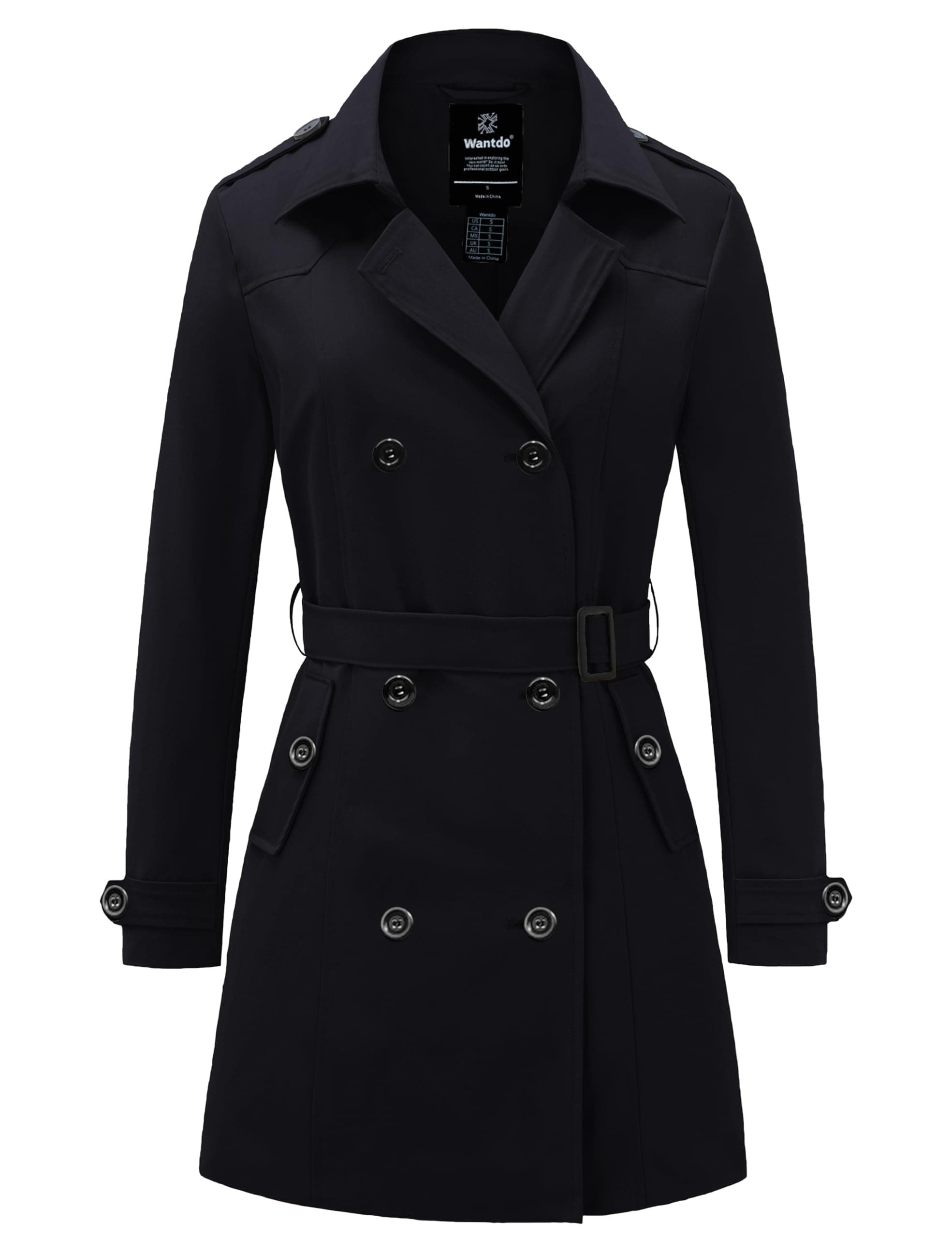 Wantdo Women's Double-Breasted Trench Coat with Belt