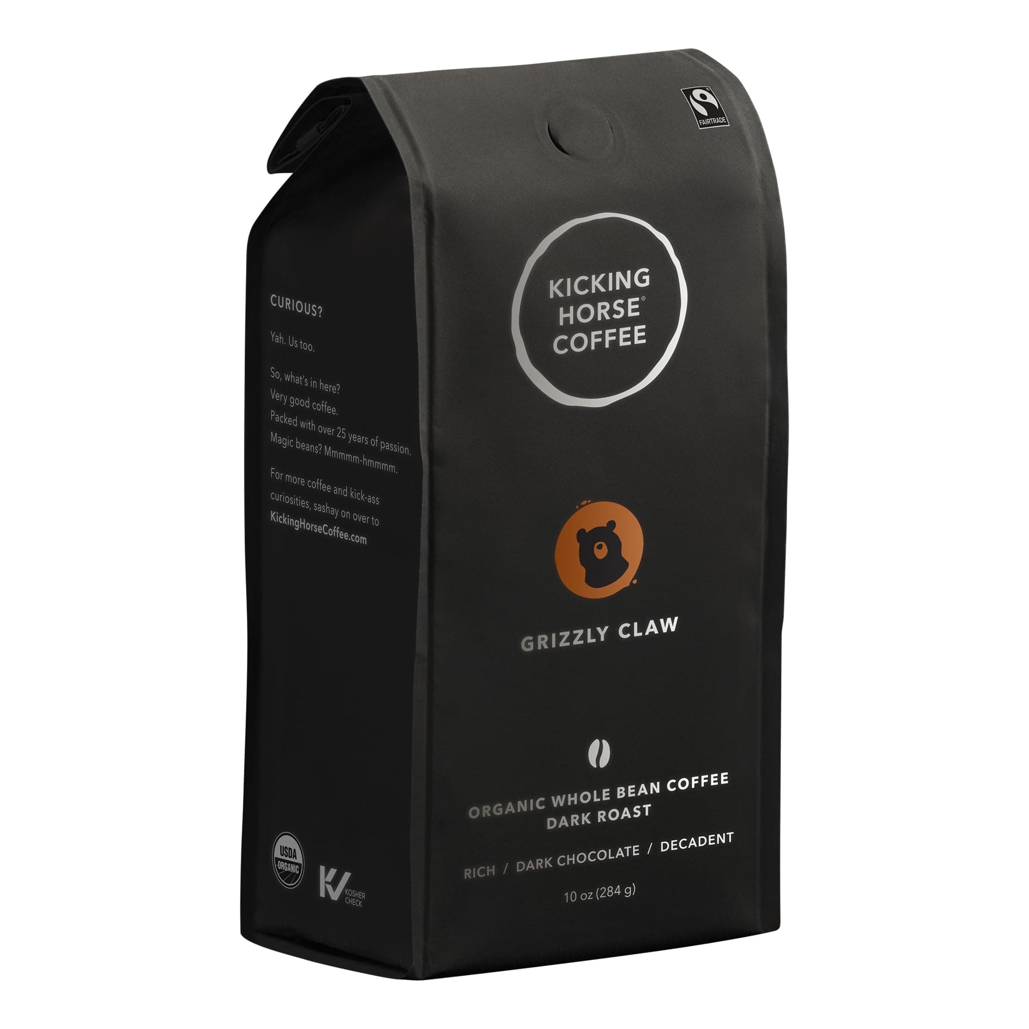 Coffee, Grizzly Claw, Dark Roast, Whole Bean, 10 Oz - Certified Organic, Fairtrade, Kosher Coffee