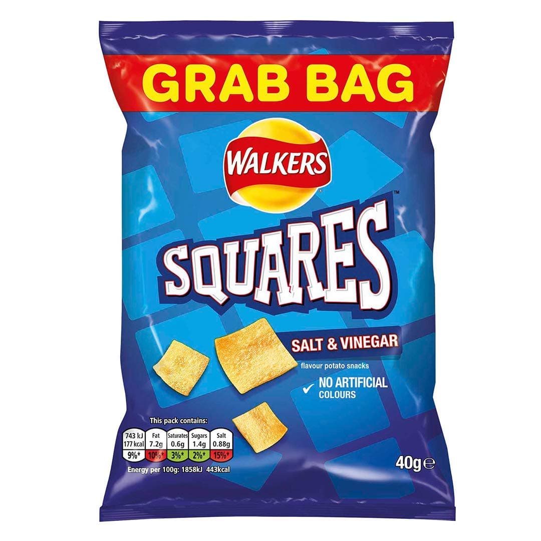 Walkers Squares Salt & Vinegar Flavoured Grab Bag Crisps - 32 x 40g
