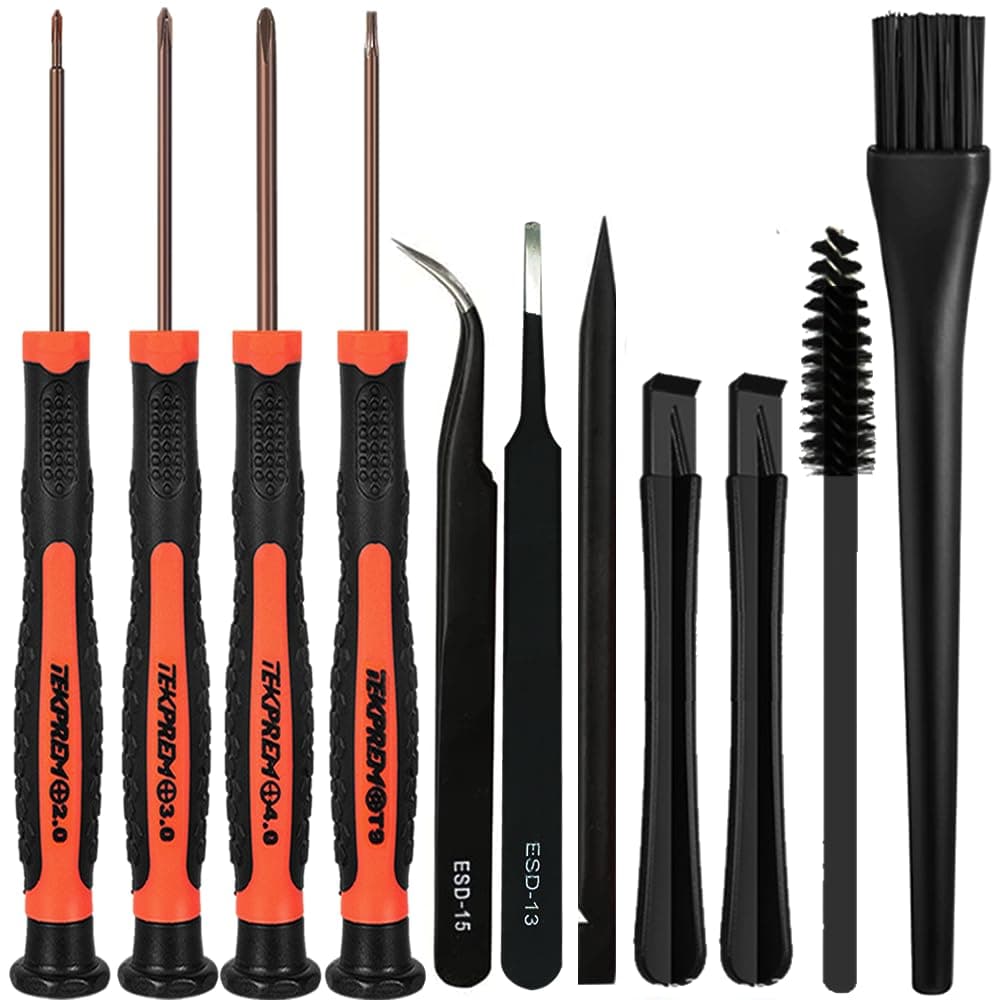 Cleaning Repair Kit for PS5 PS4 PS3,TEKPREM 14 pcs screwdriver with T9 Torx Screwdriver & PH00,Ph0,Ph1 Phillips Screwdrivers,Brushes,Tweezers