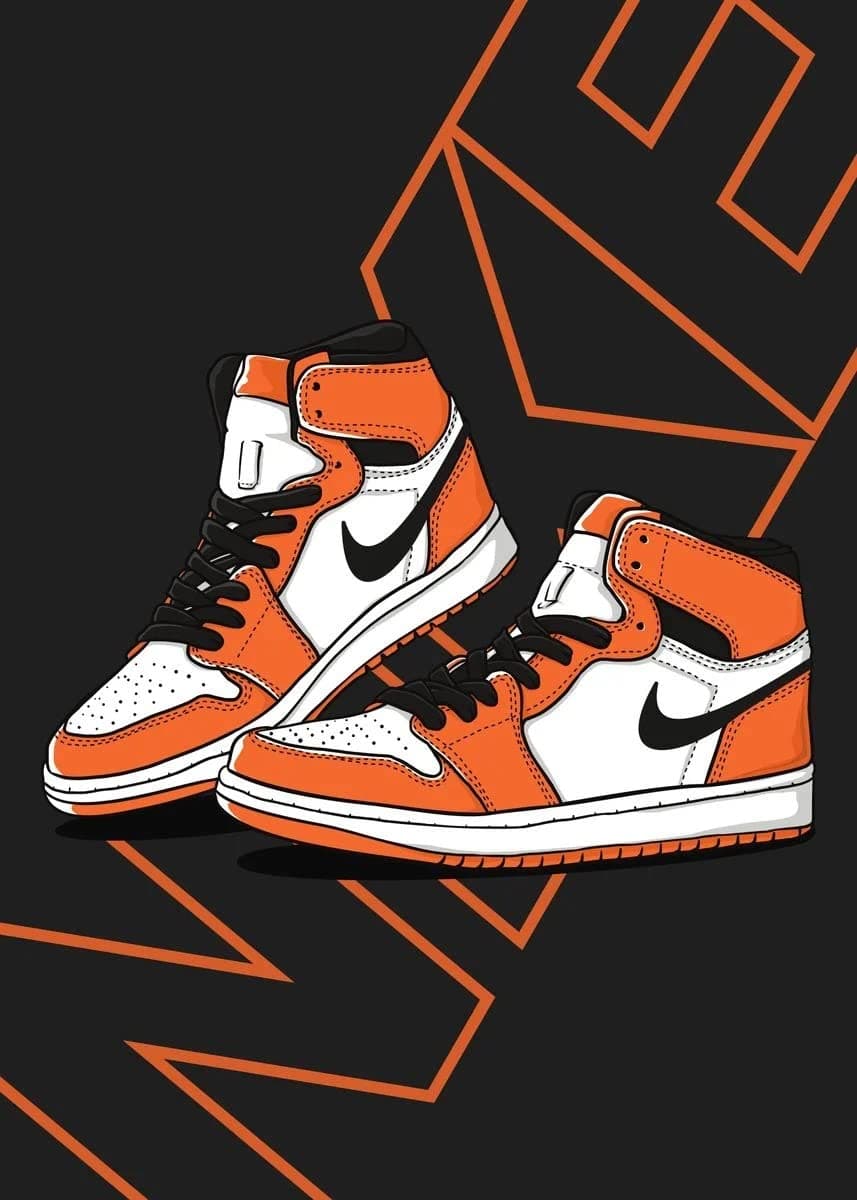 Street Art Jordan 1 Orange Nike Air Shop Sign Logo Sport Fashion Trainer Sneaker Print Poster Wall Picture A4 +, 8.3 x 11.7 inches
